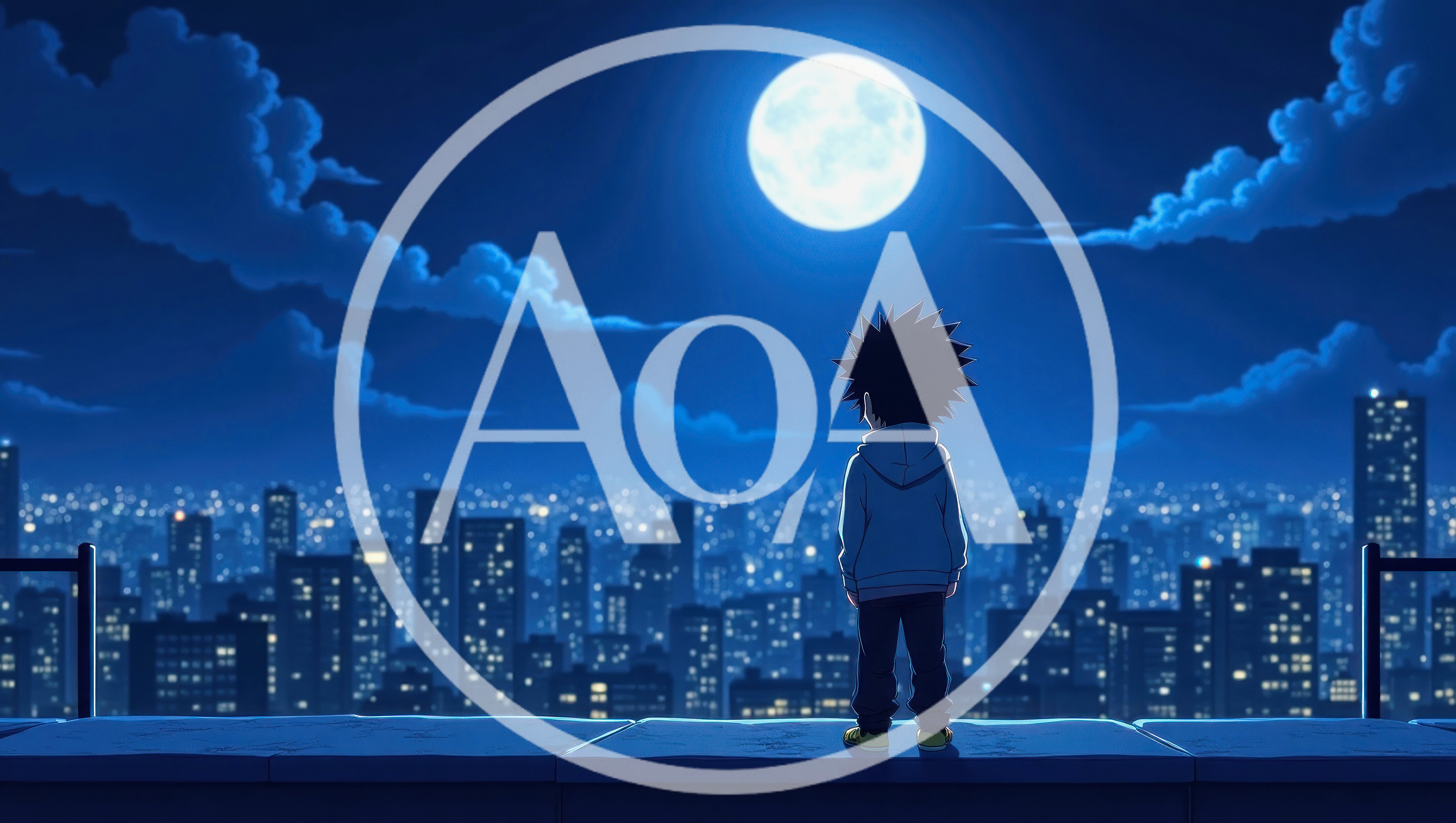 Anime Boy Standing On Rooftop Overlooking City At Night