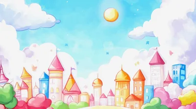 Whimsical Watercolor Fantasy Castle City Illustration