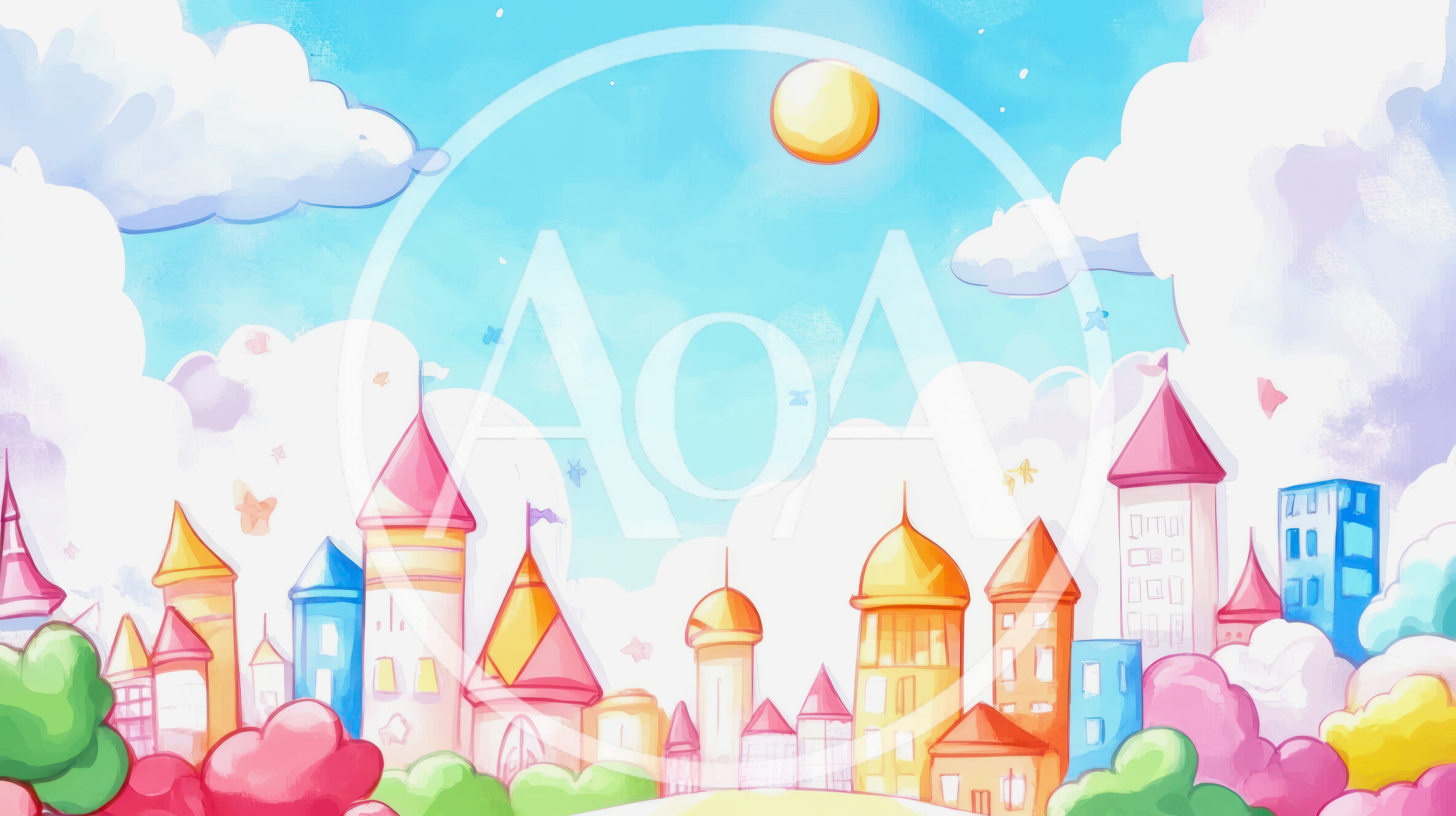 Whimsical Watercolor Fantasy Castle City Illustration