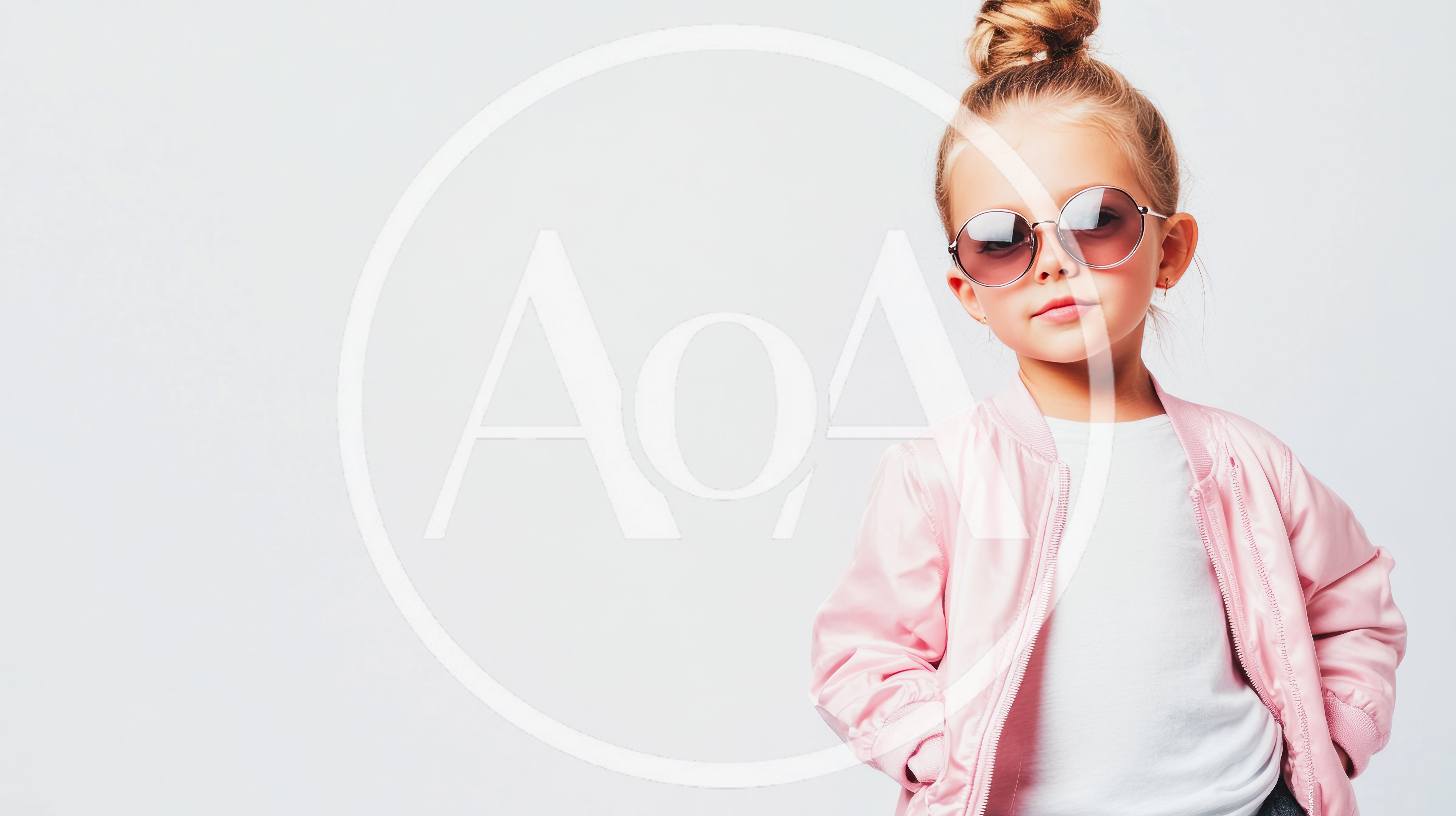 Stylish Little Girl Wearing Pink Bomber Jacket and Sunglasses