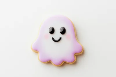 Cute Ghost Shaped Sugar Cookie With Pink Icing