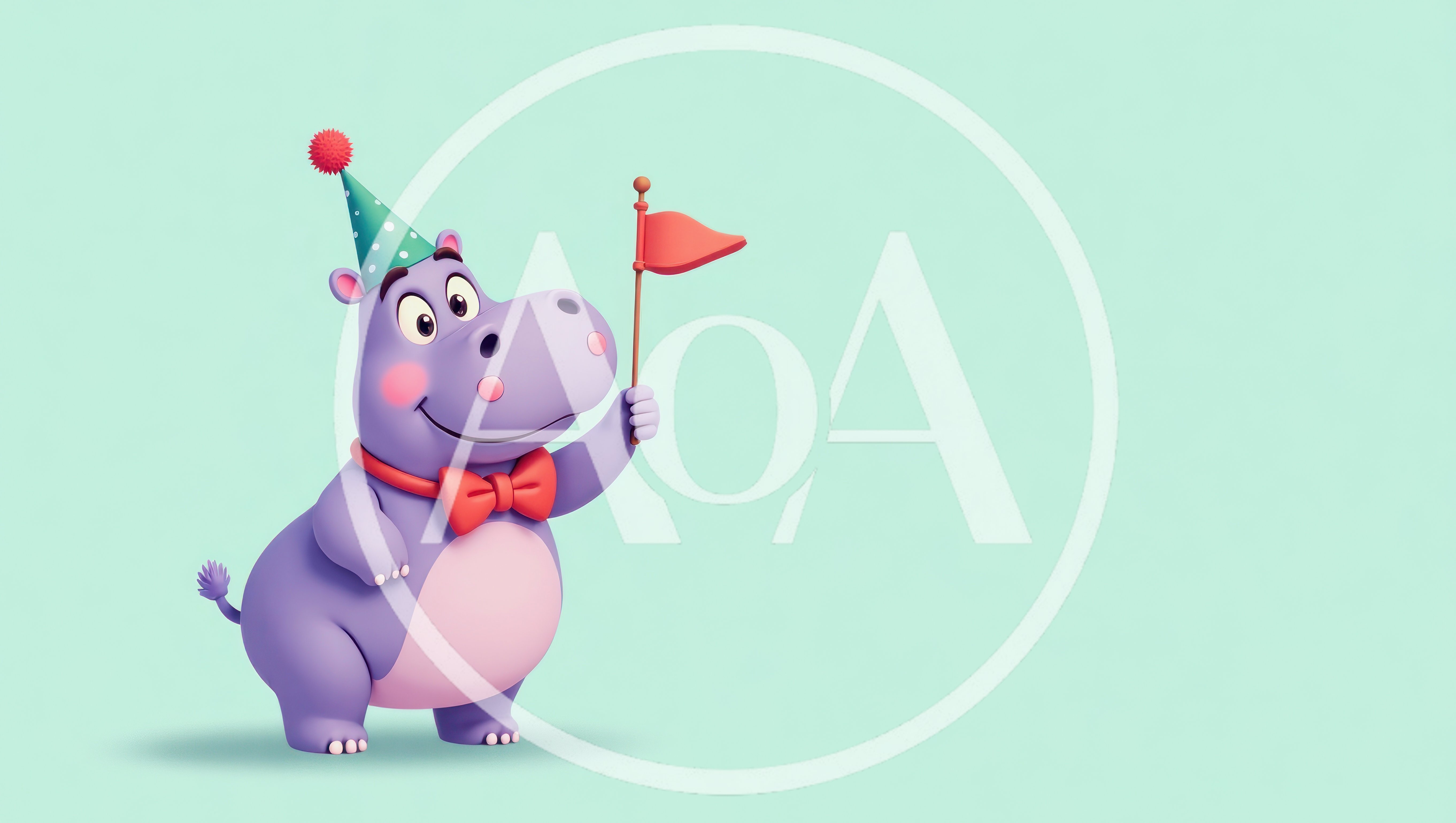 Cute Cartoon Hippo Wearing Party Hat And Bow Tie