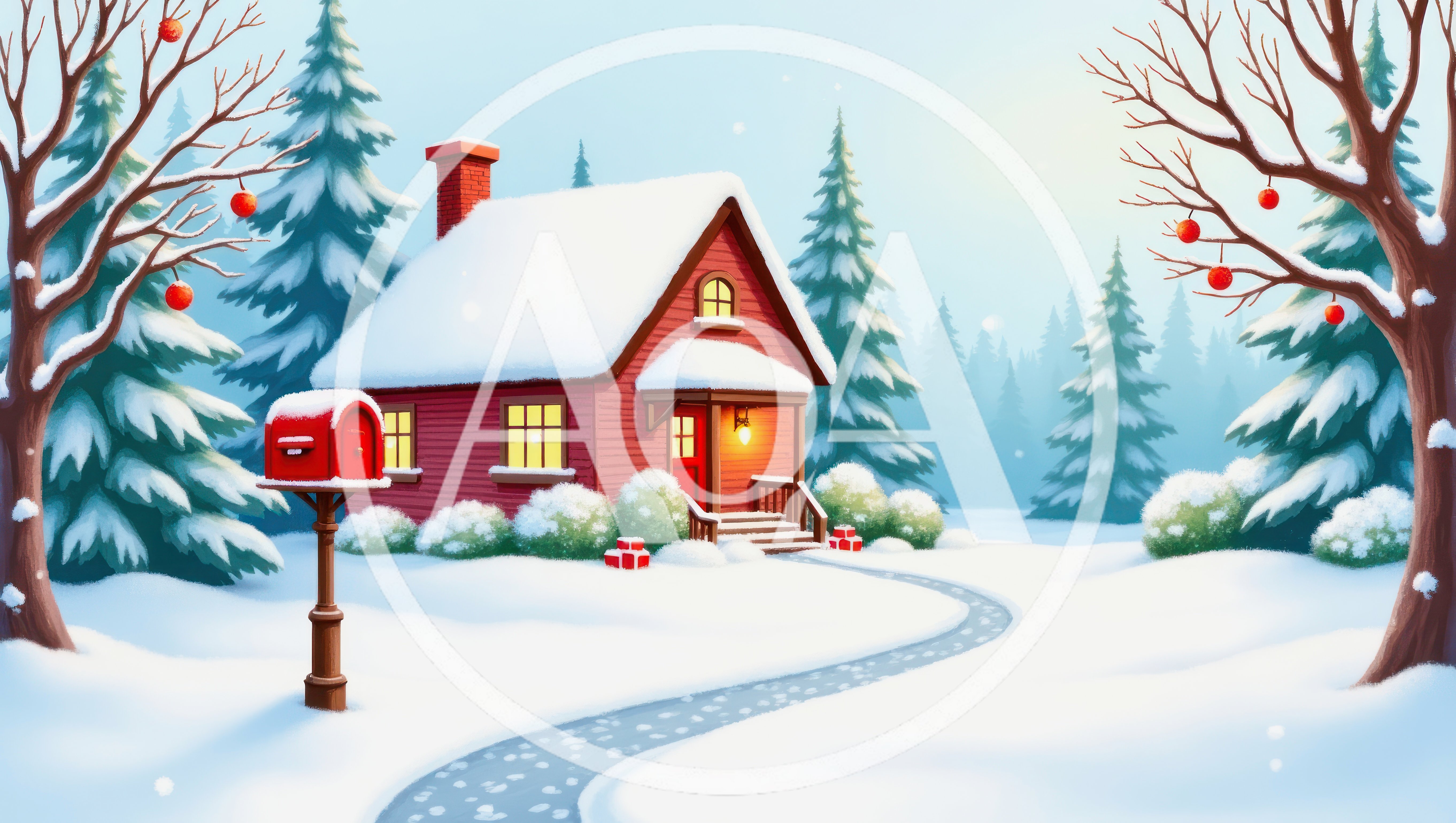 Cozy Red Cabin in Snowy Winter Forest