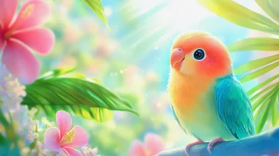 Cute Lovebird Perched Amidst Tropical Flowers