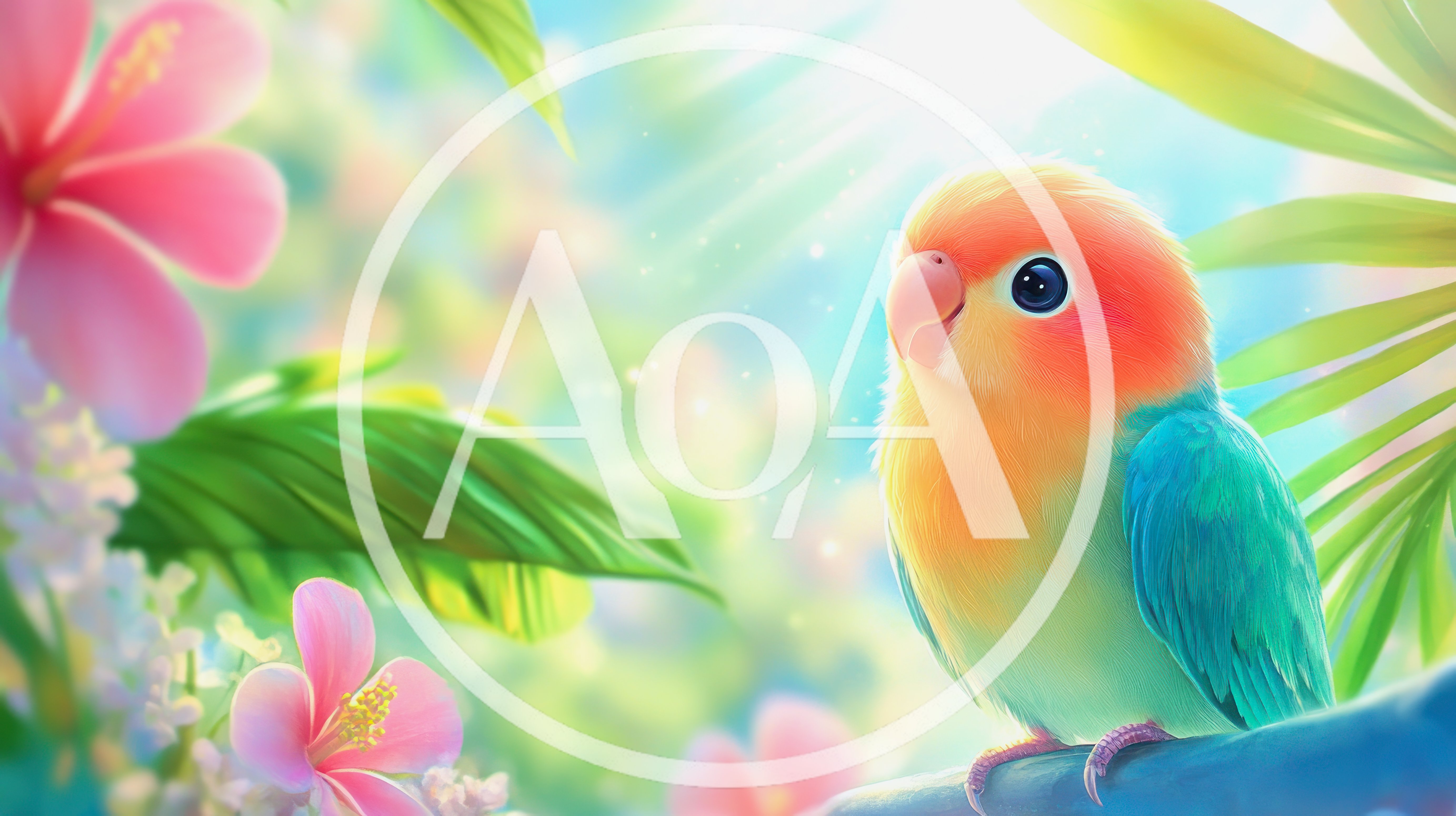 Cute Lovebird Perched Amidst Tropical Flowers