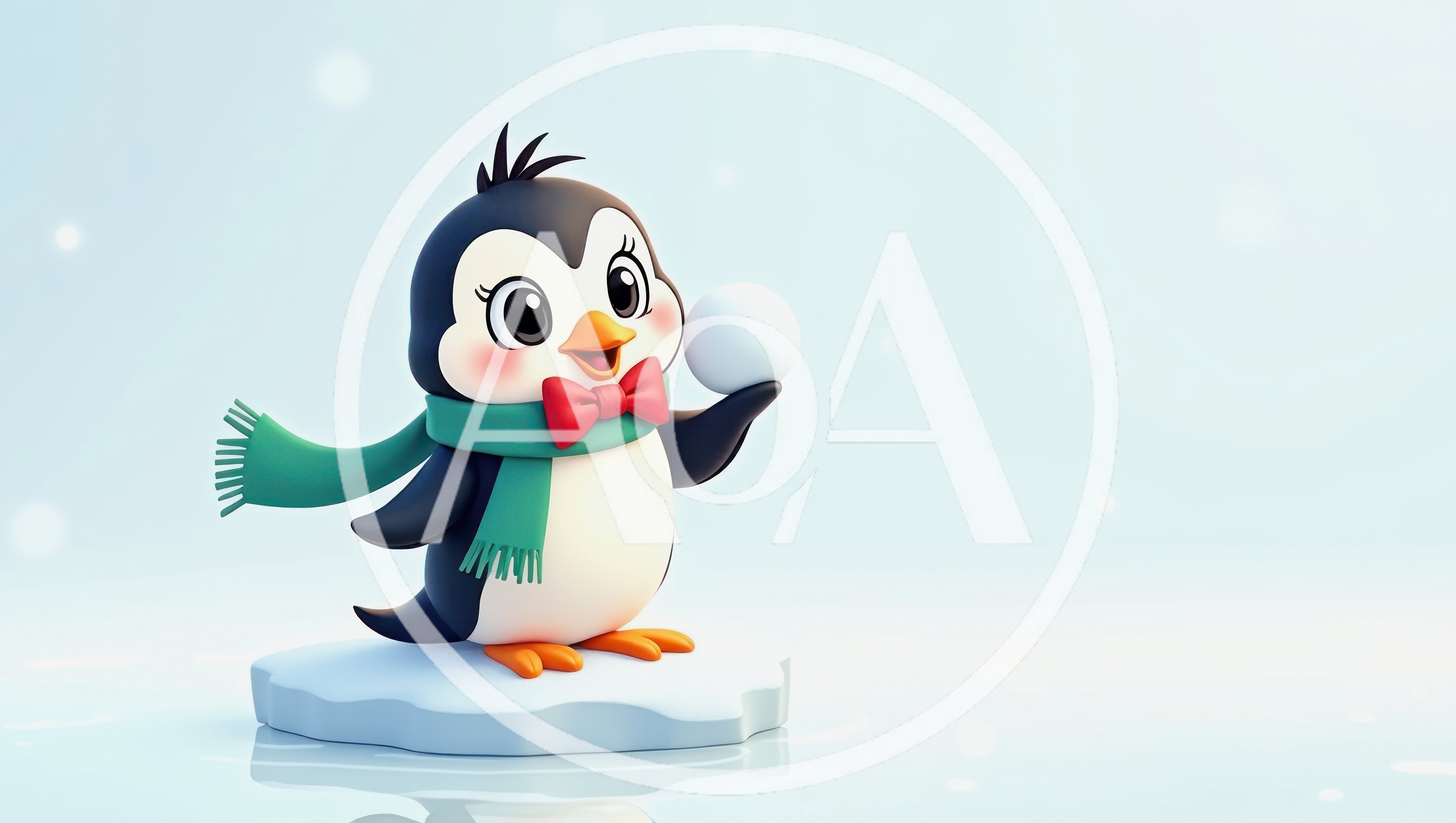 Cute Cartoon Penguin Holding A Snowball