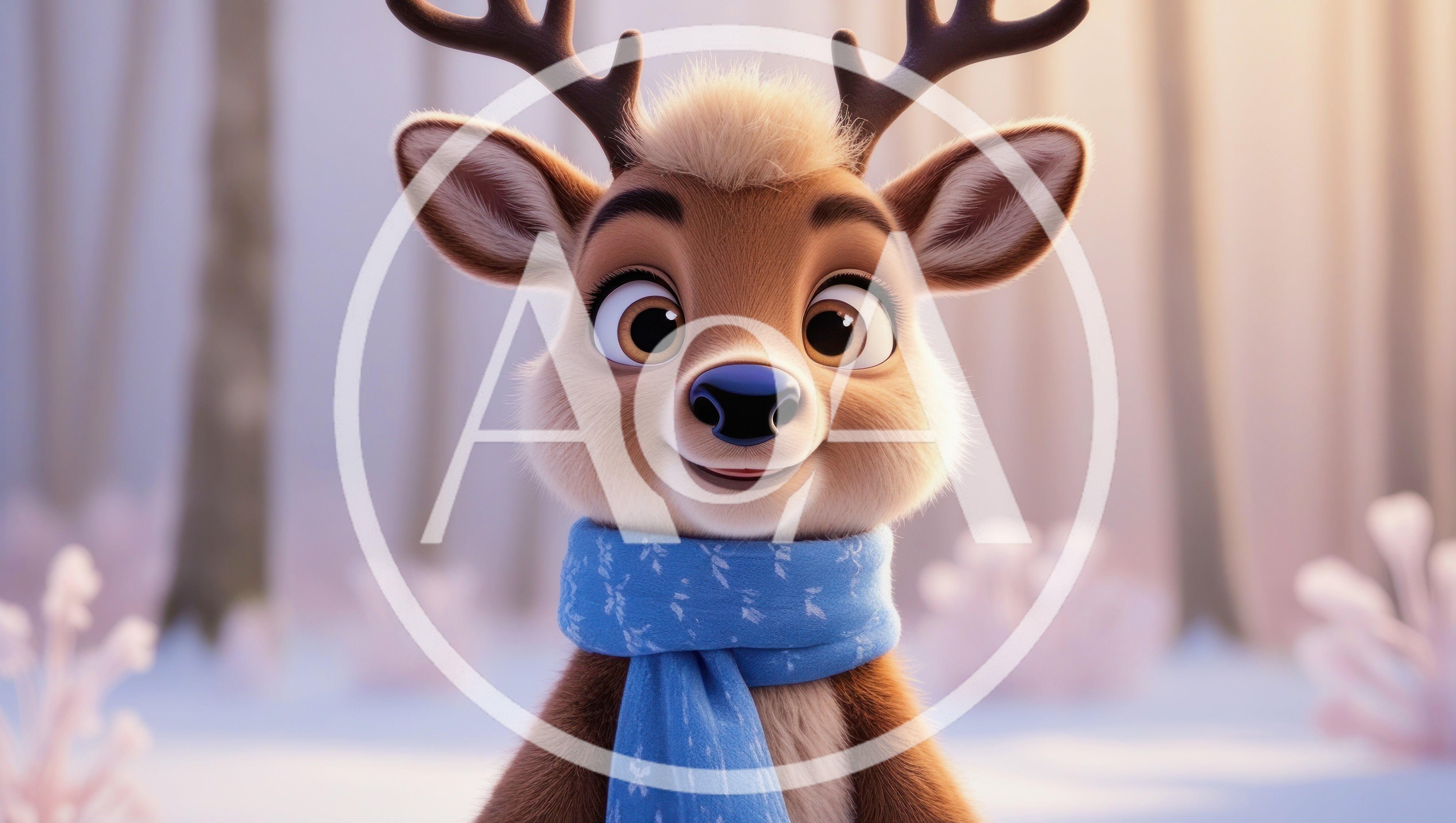 Cute Cartoon Reindeer Wearing A Blue Scarf