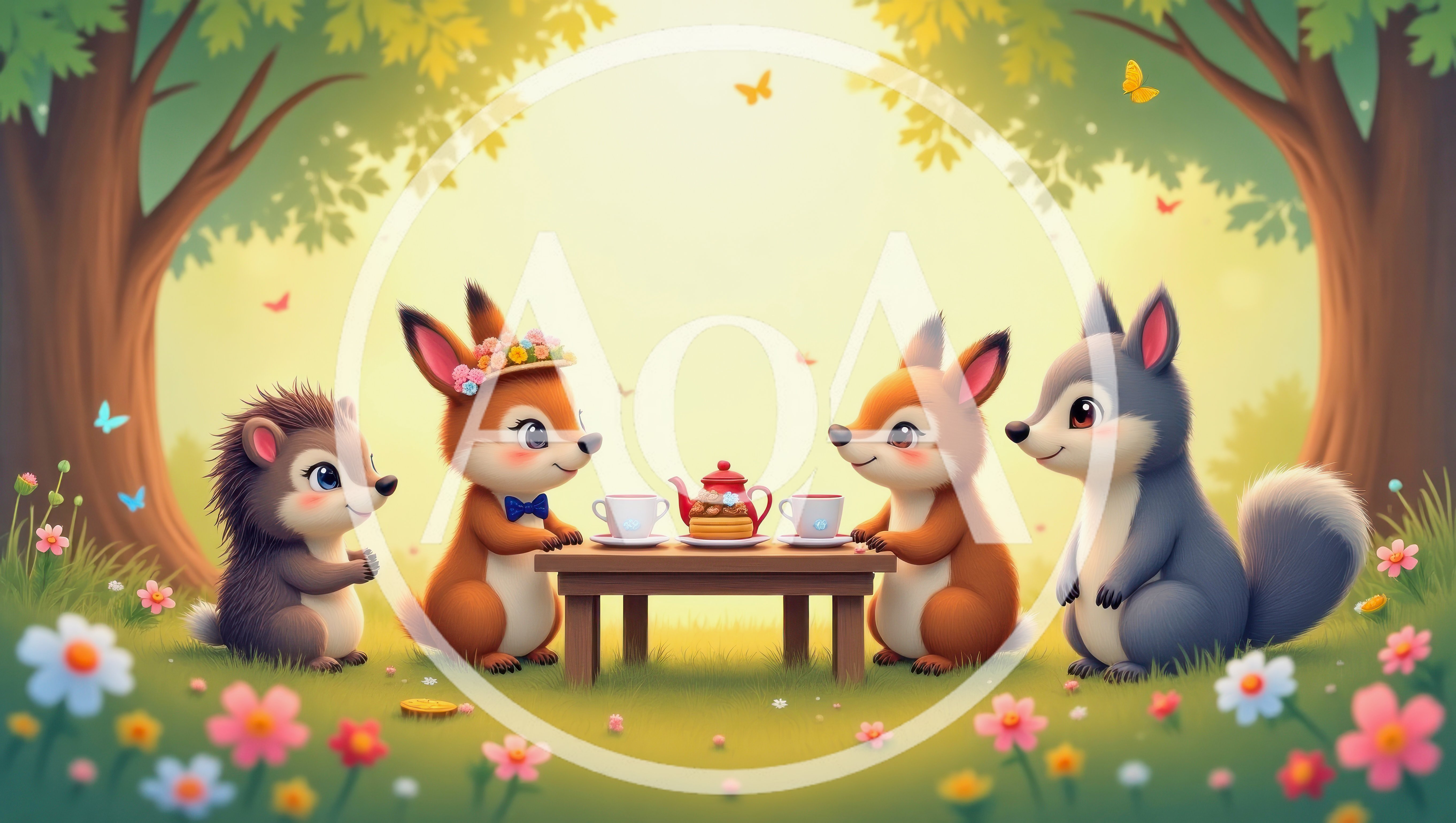 Cute Woodland Animals Having A Tea Party