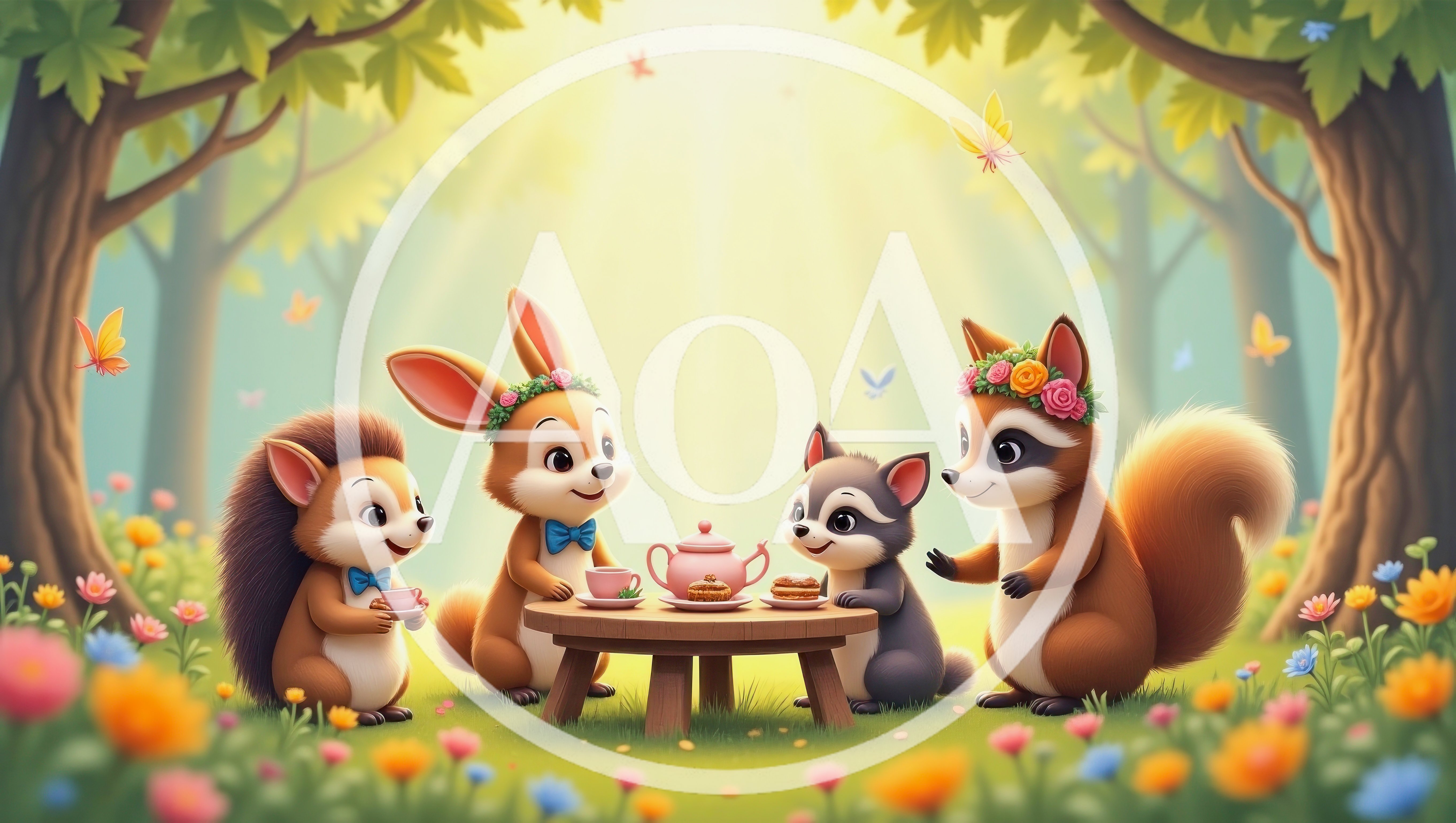 Cute Woodland Animals Having A Tea Party
