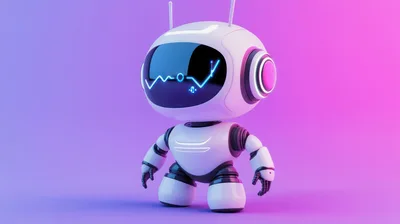 Cute White Robot With Glowing Blue Digital Face