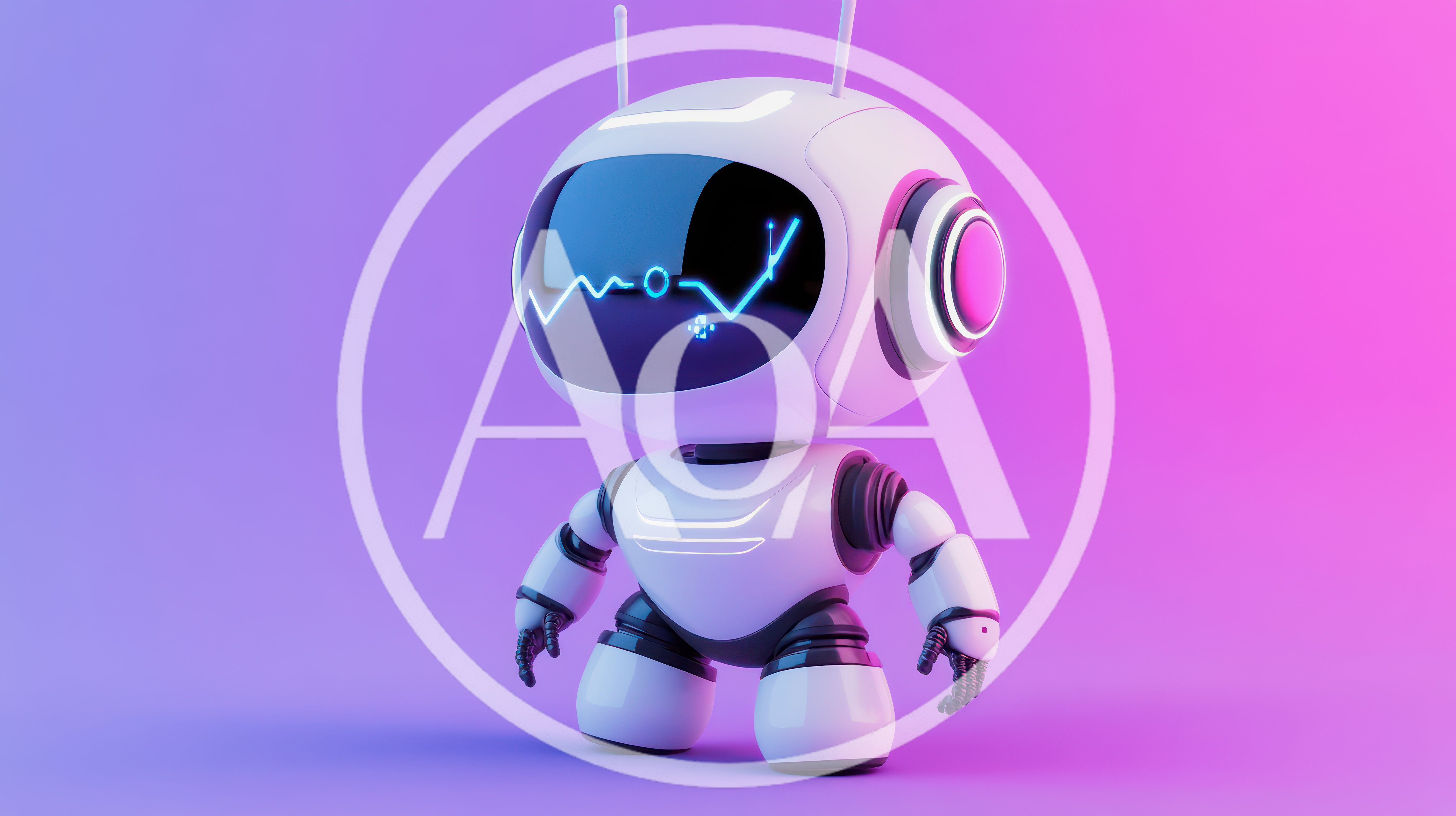 Cute White Robot With Glowing Blue Digital Face