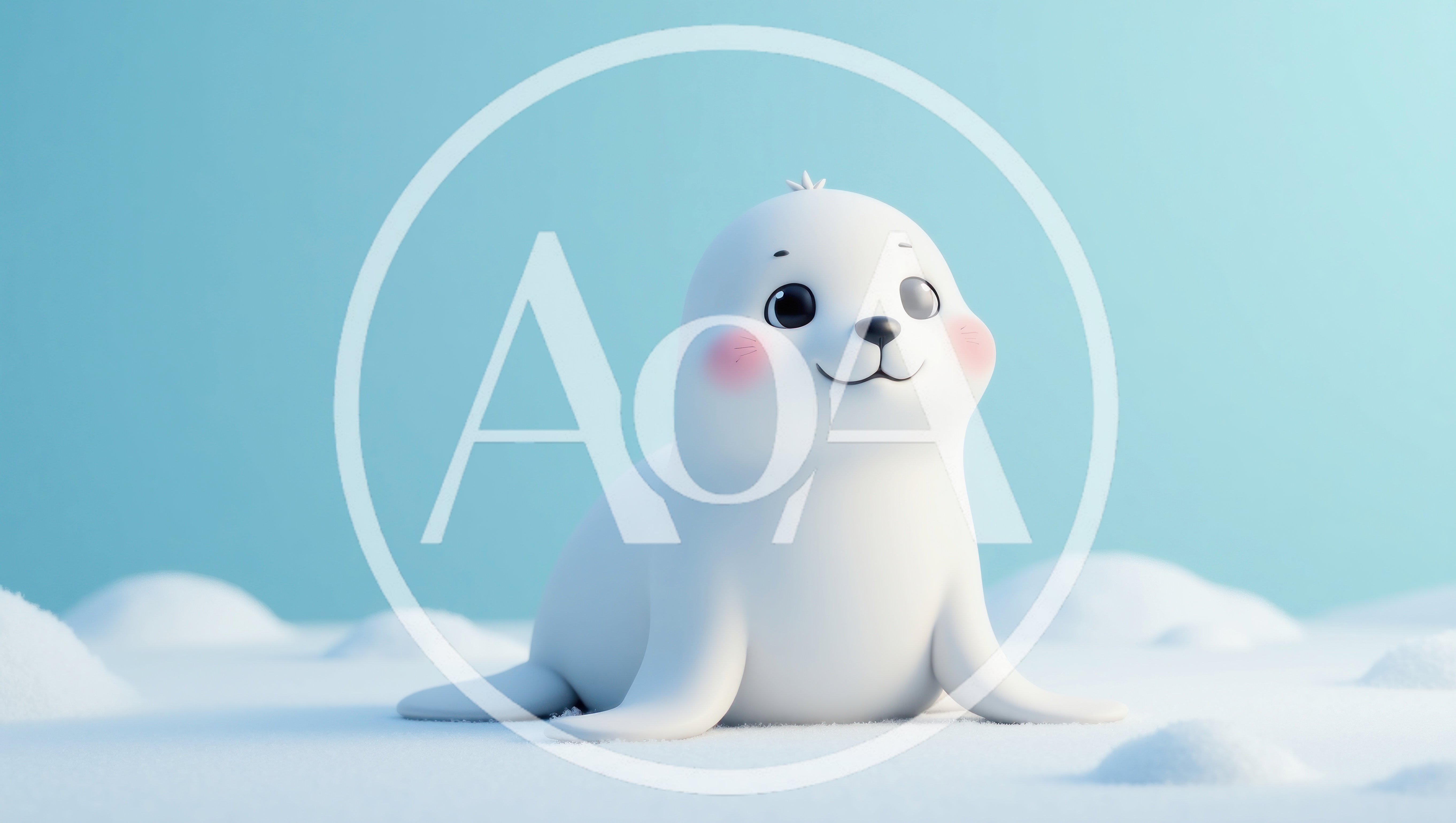 Cute Cartoon Harp Seal Pup on Snowy Landscape