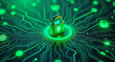 Digital Padlock On Glowing Circuit Board Background