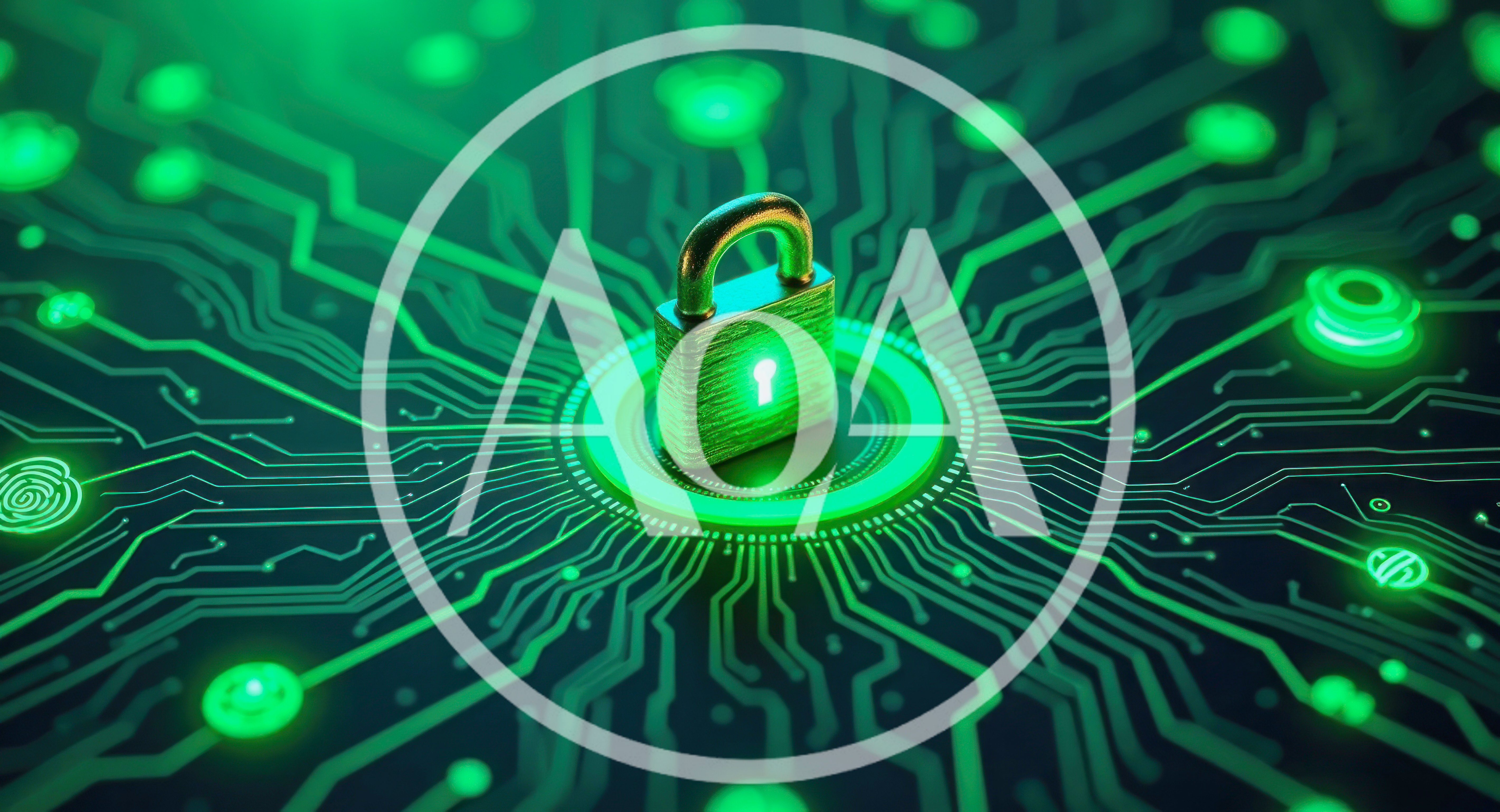 Digital Padlock On Glowing Circuit Board Background