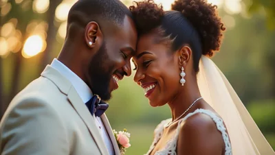 Happy African American Newlyweds Embracing Outdoors