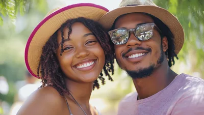 Happy Young Couple Smiling Together Outdoors