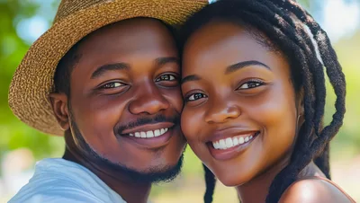Close Up Portrait Of A Happy Young Couple