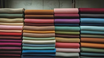Stacks Of Colorful Fabric Bolts In Textile Shop