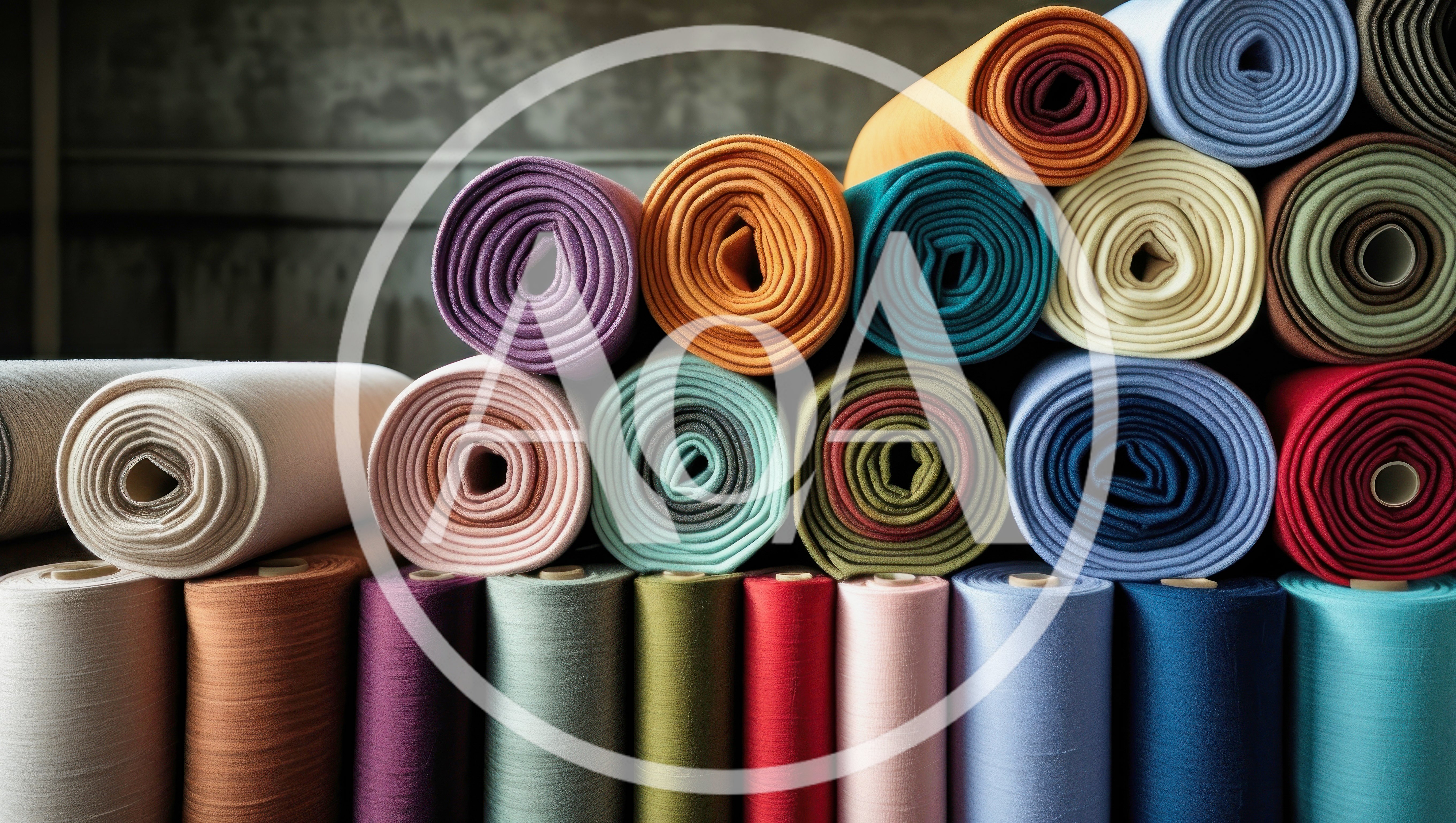 Colorful Fabric Rolls Stacked In A Textile Warehouse