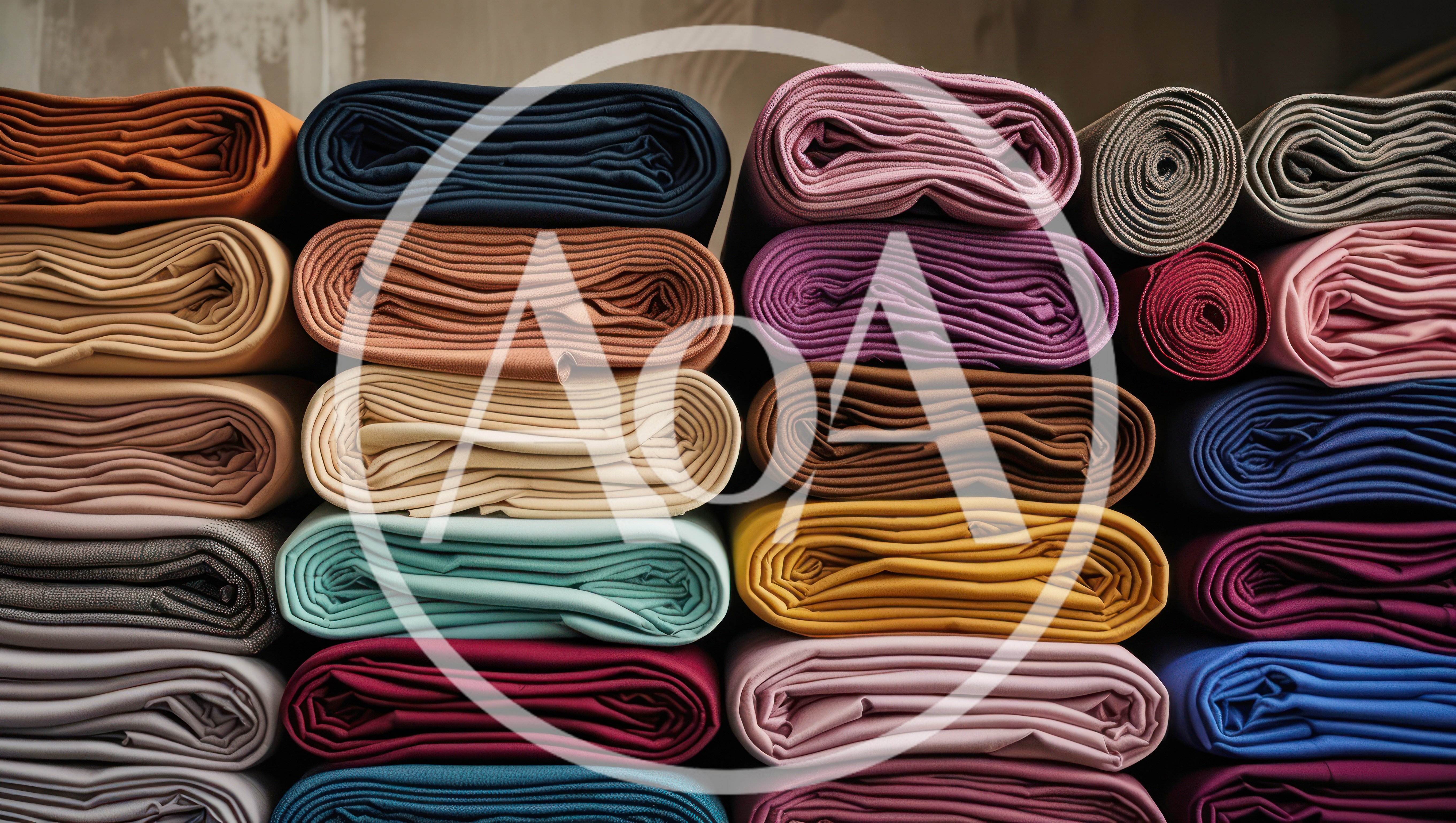 Stacked Rolls Of Colorful Fabric In A Textile Warehouse