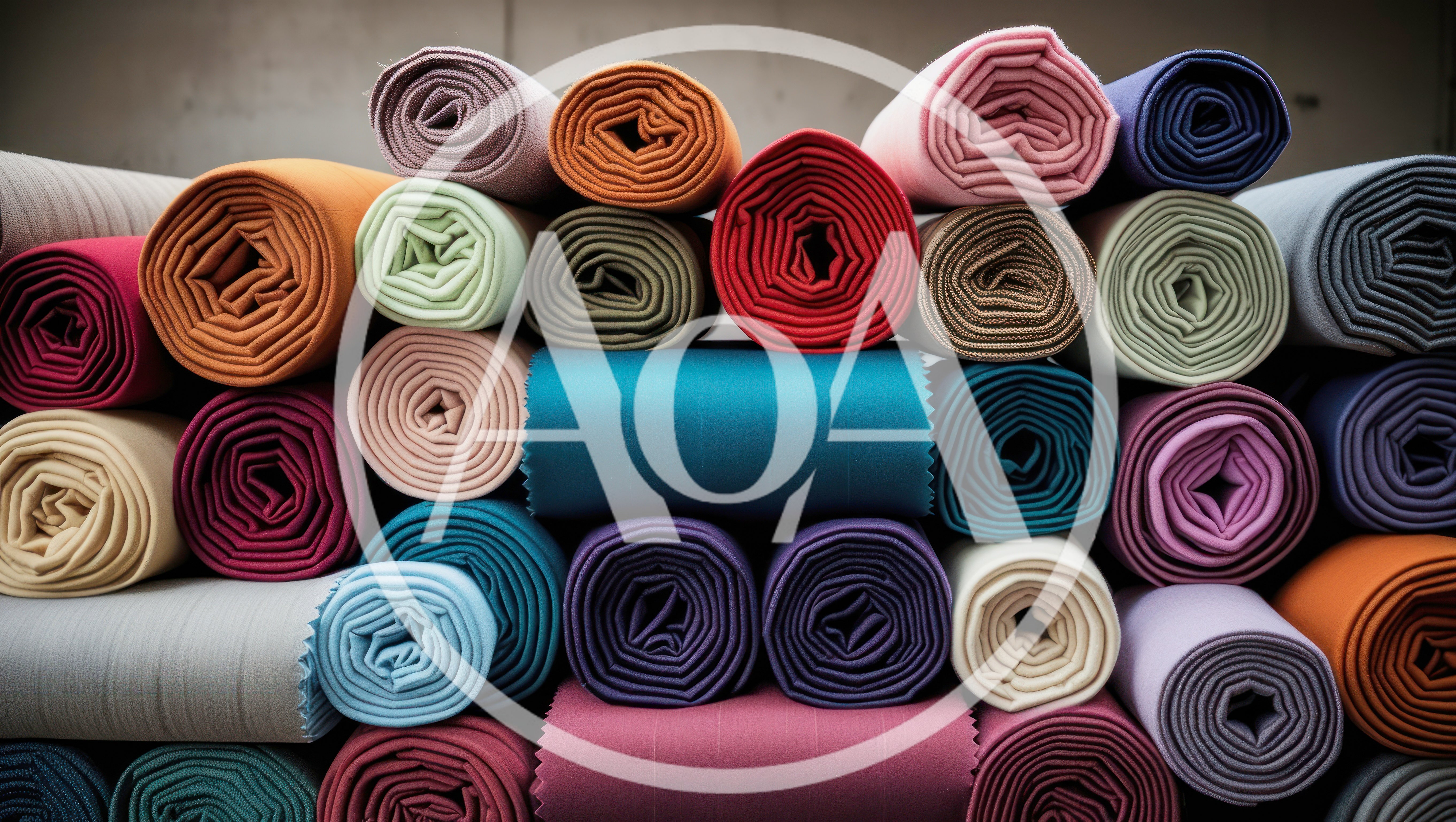 Stack Of Colorful Fabric Rolls In Textile Warehouse