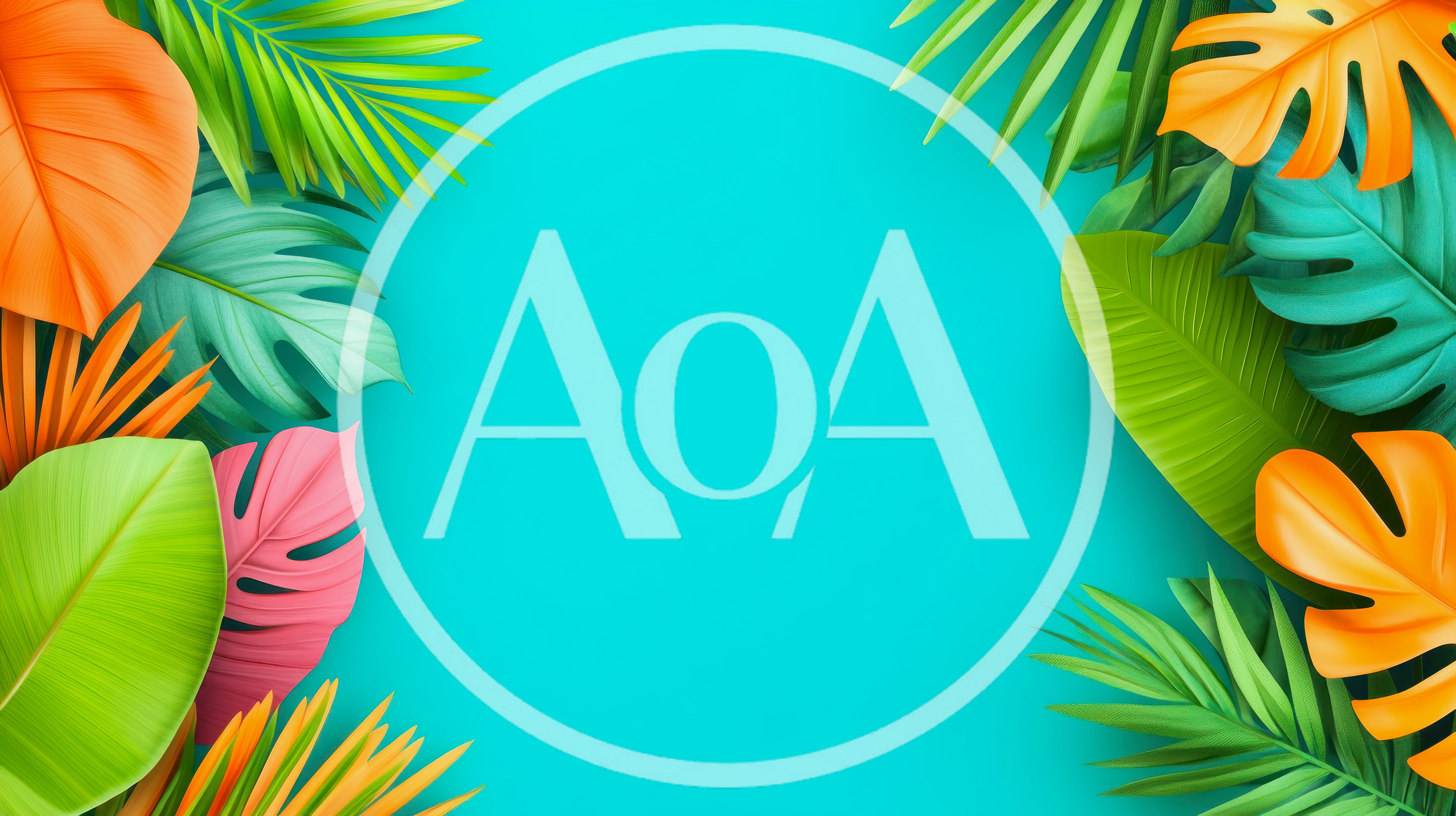 Tropical Leaves Border Frame on Cyan Background