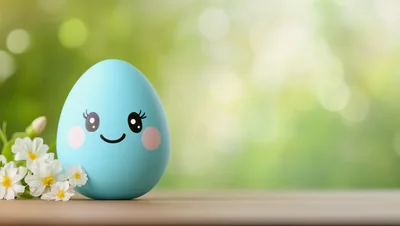 Cute Blue Easter Egg With Flowers