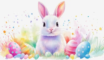 Cute Easter Bunny With Colorful Painted Eggs