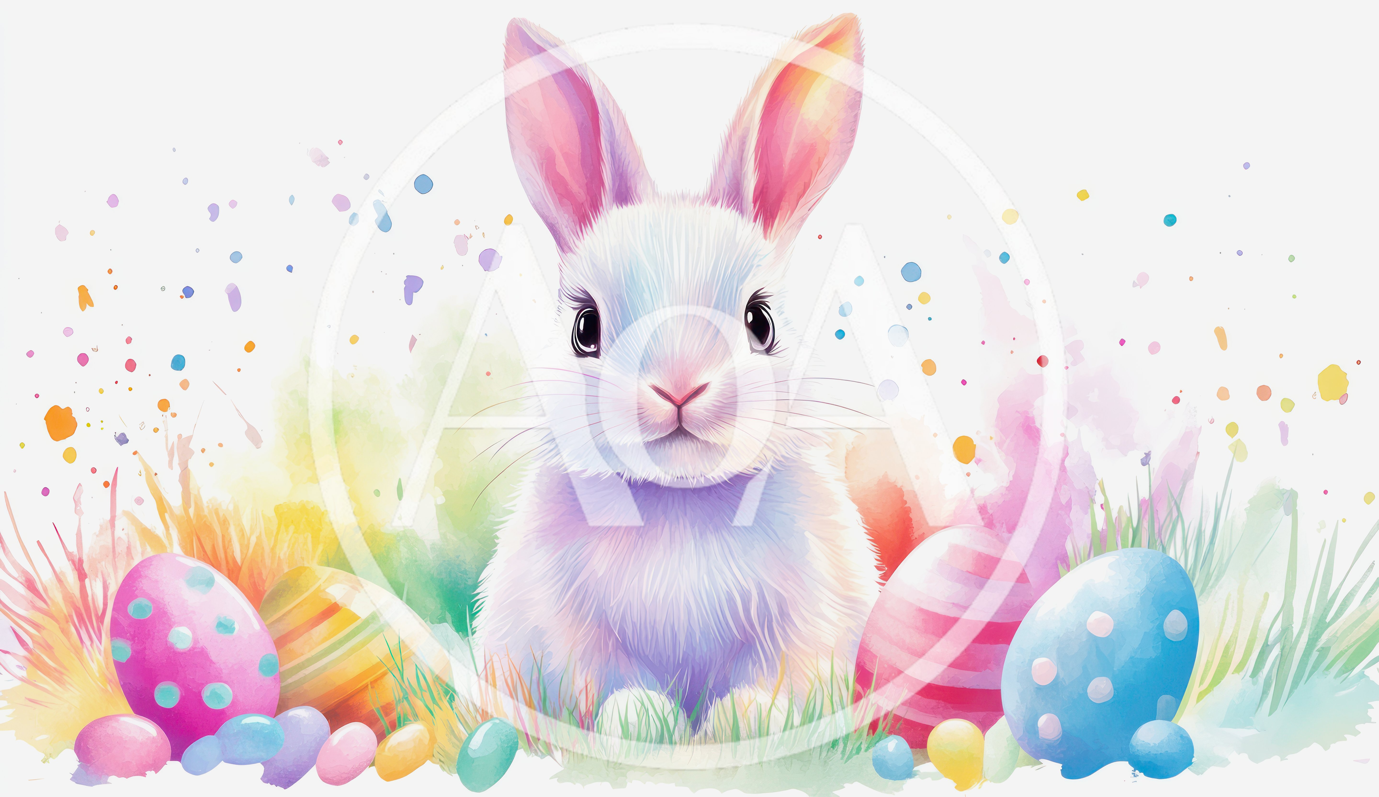 Cute Easter Bunny With Colorful Painted Eggs