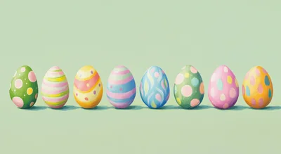 Row Of Colorful Painted Easter Eggs