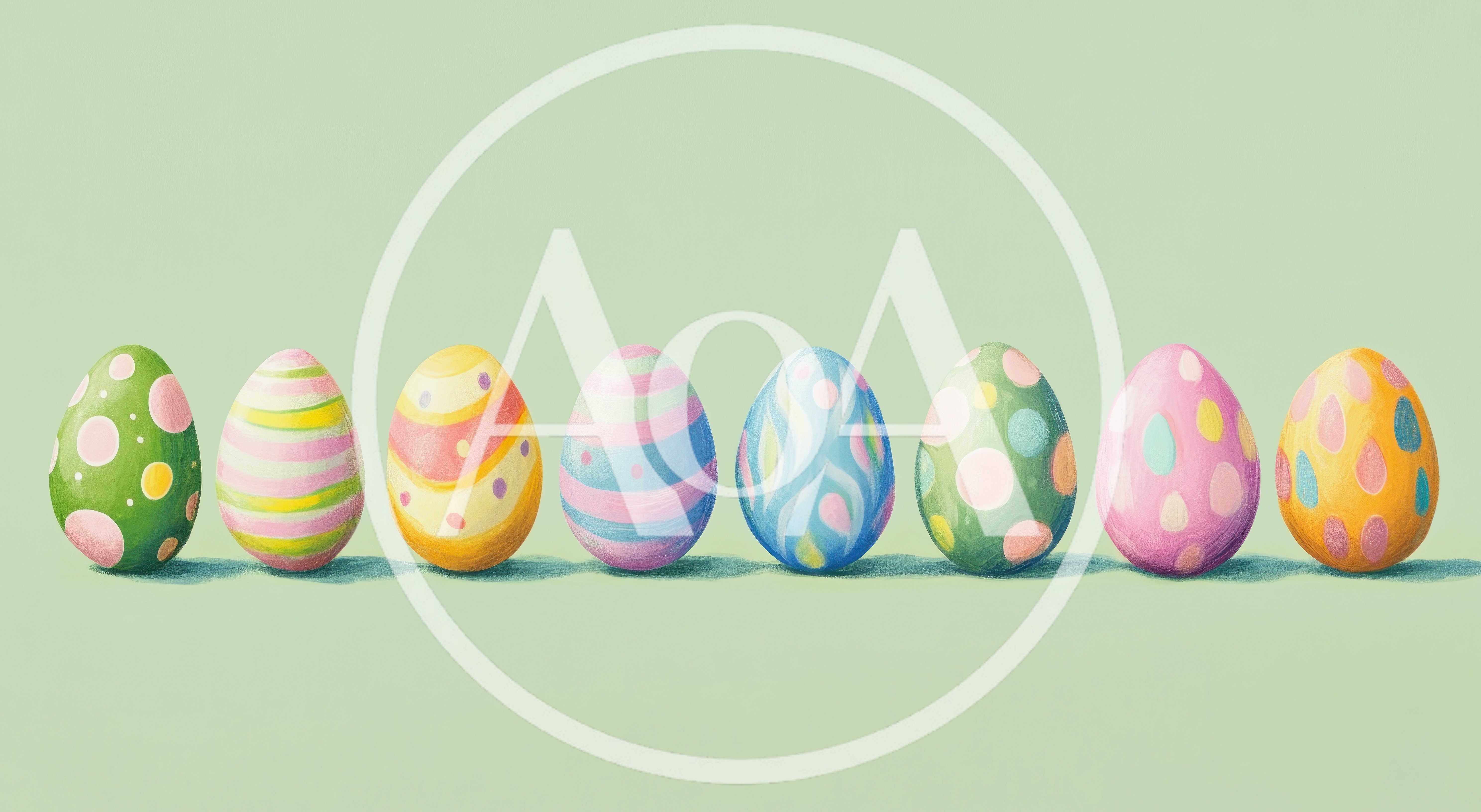 Row Of Colorful Painted Easter Eggs