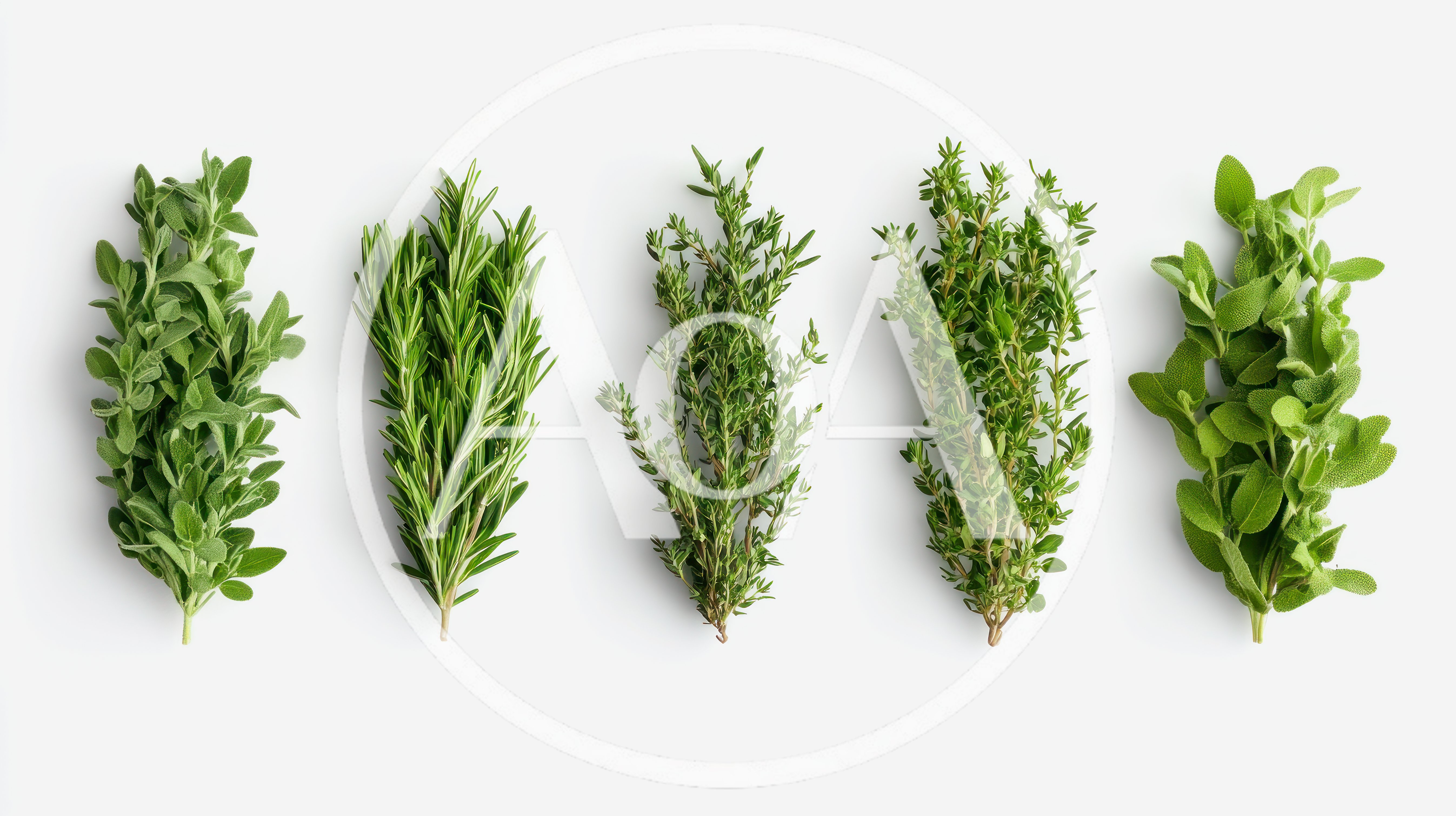 Fresh Culinary Herbs Arranged on White Background