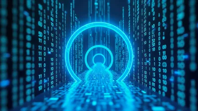 Digital Data Tunnel With Glowing Neon Rings