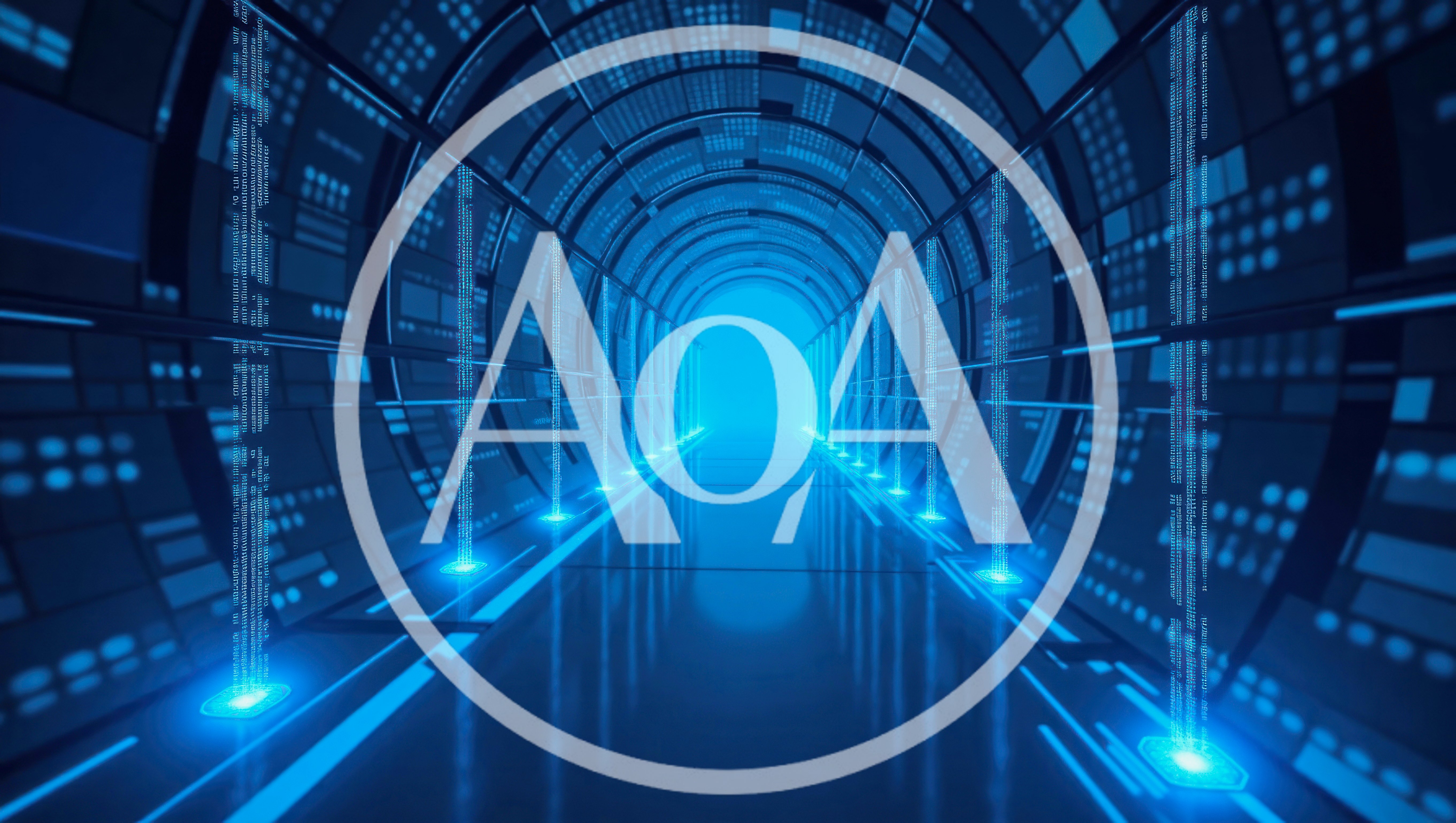 Digital Data Tunnel With Glowing Blue Binary Code