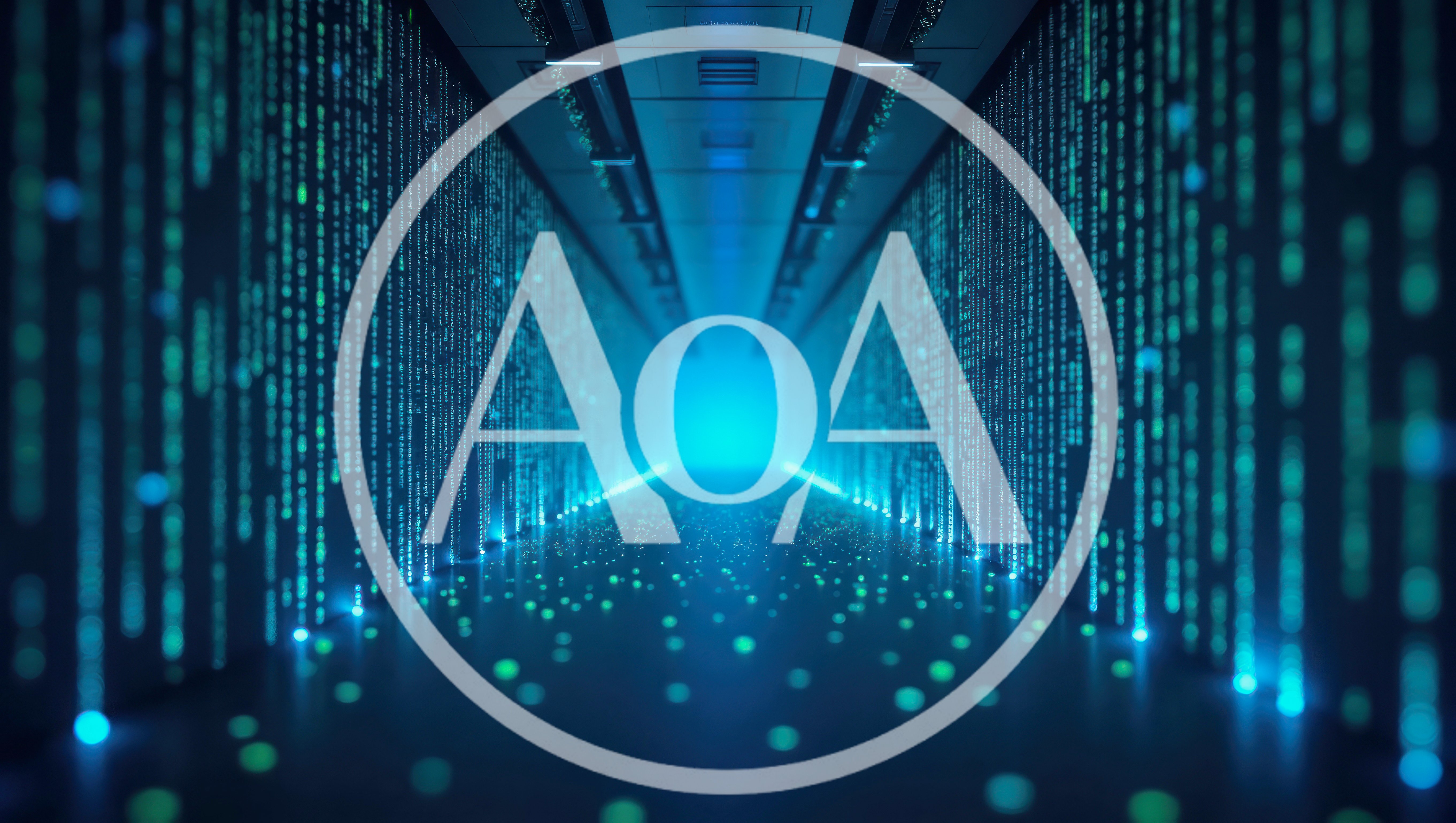Digital Data Center Corridor With Glowing Binary Code