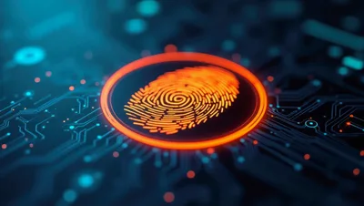 Digital Fingerprint Scanner On Futuristic Circuit Board
