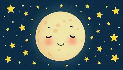 Cute Cartoon Moon With Sleeping Face And Stars