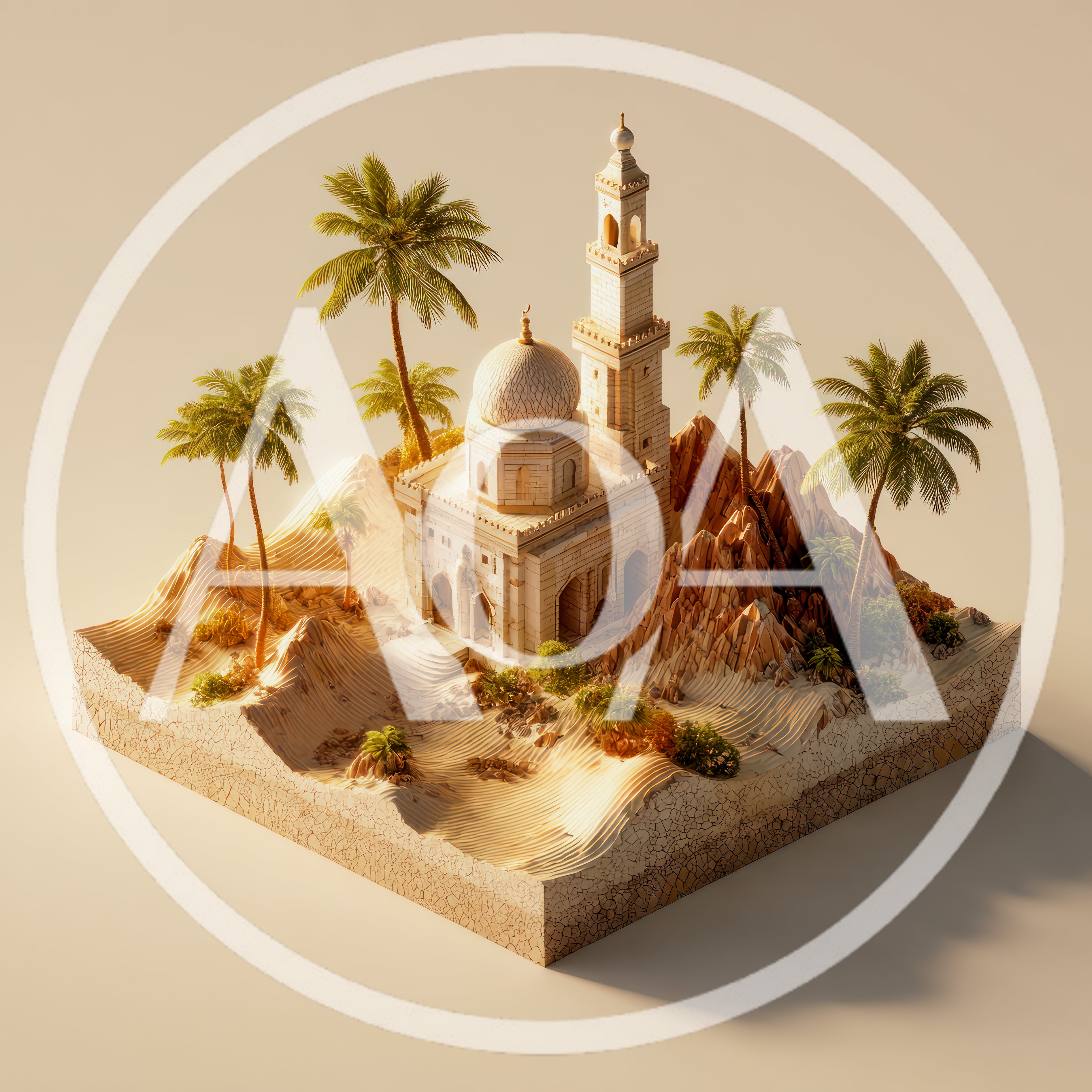 Isometric 3D Render Of A Desert Mosque Diorama