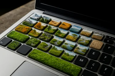 Laptop Keyboard With Keys Featuring Natural Landscape Scenes