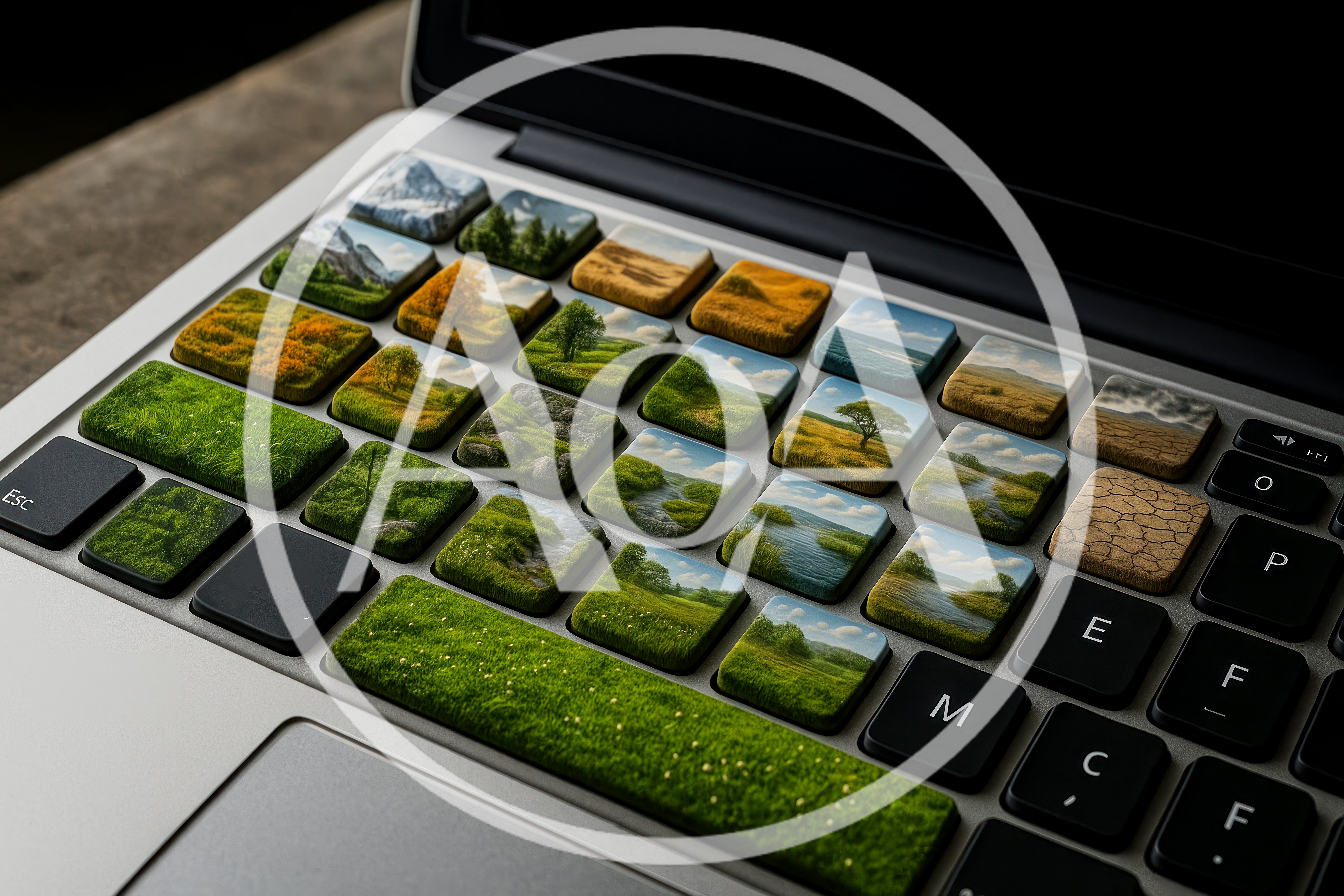 Laptop Keyboard With Keys Featuring Natural Landscape Scenes