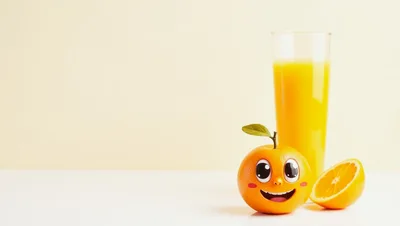 Cute Cartoon Orange Character With Fresh Juice
