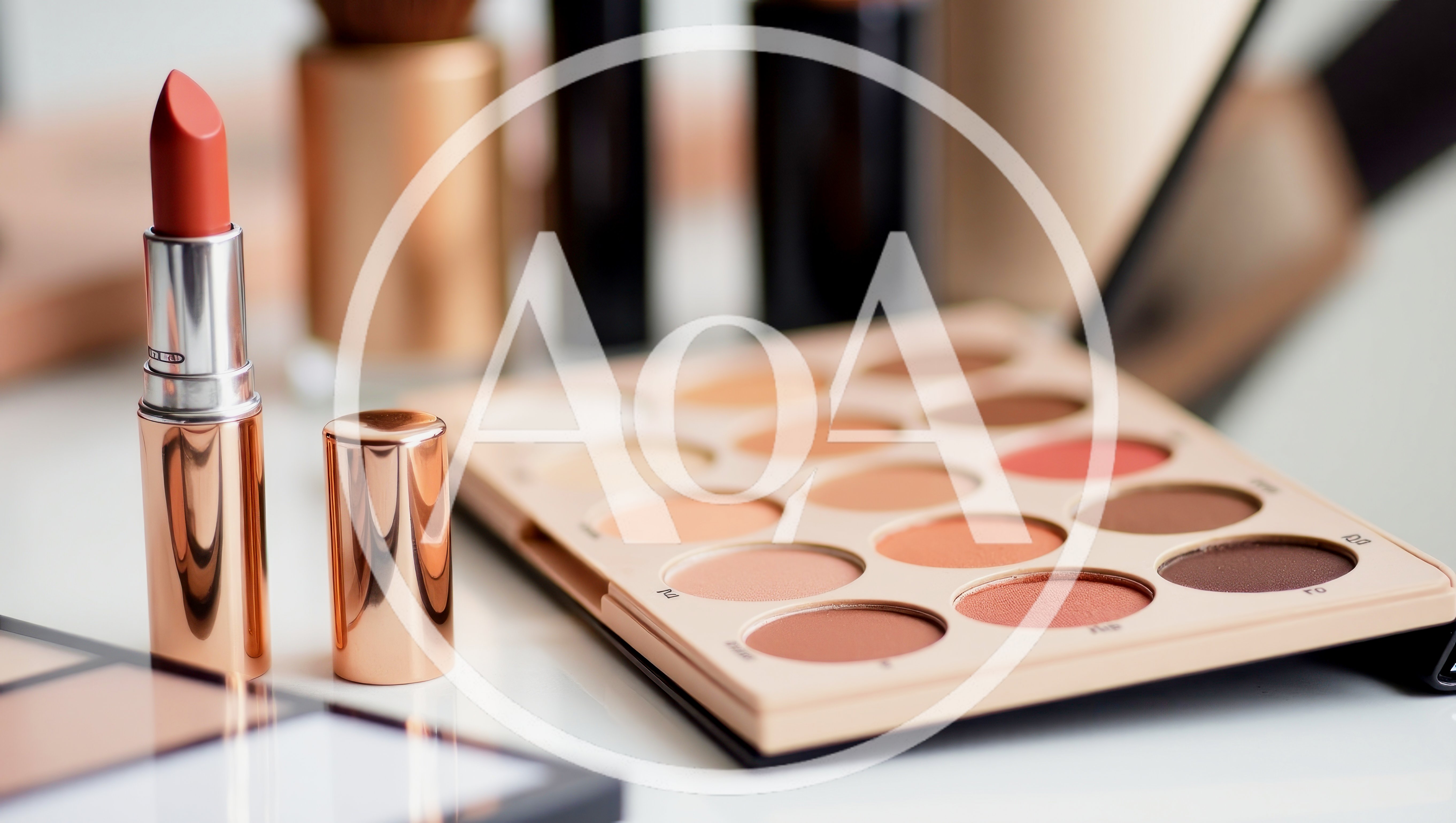 Makeup Palette and Lipstick on a Vanity Table
