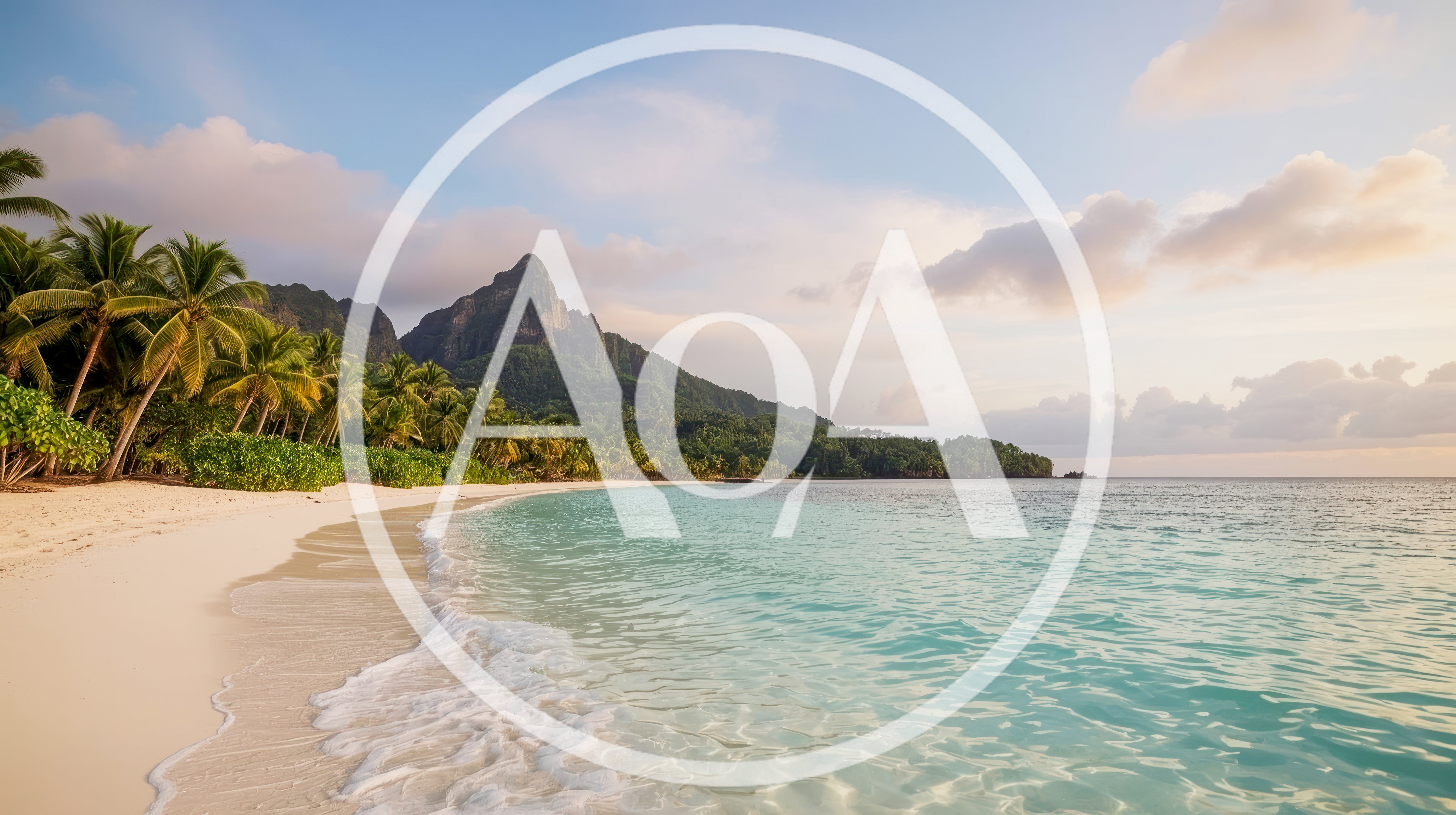 Tropical Beach Shoreline With Lush Mountain Backdrop