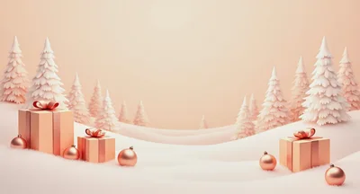 Minimalist Christmas Scene With Gift Boxes And Pine Trees