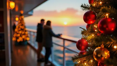 Couple Watching Sunset From Cruise Ship Deck At Christmas