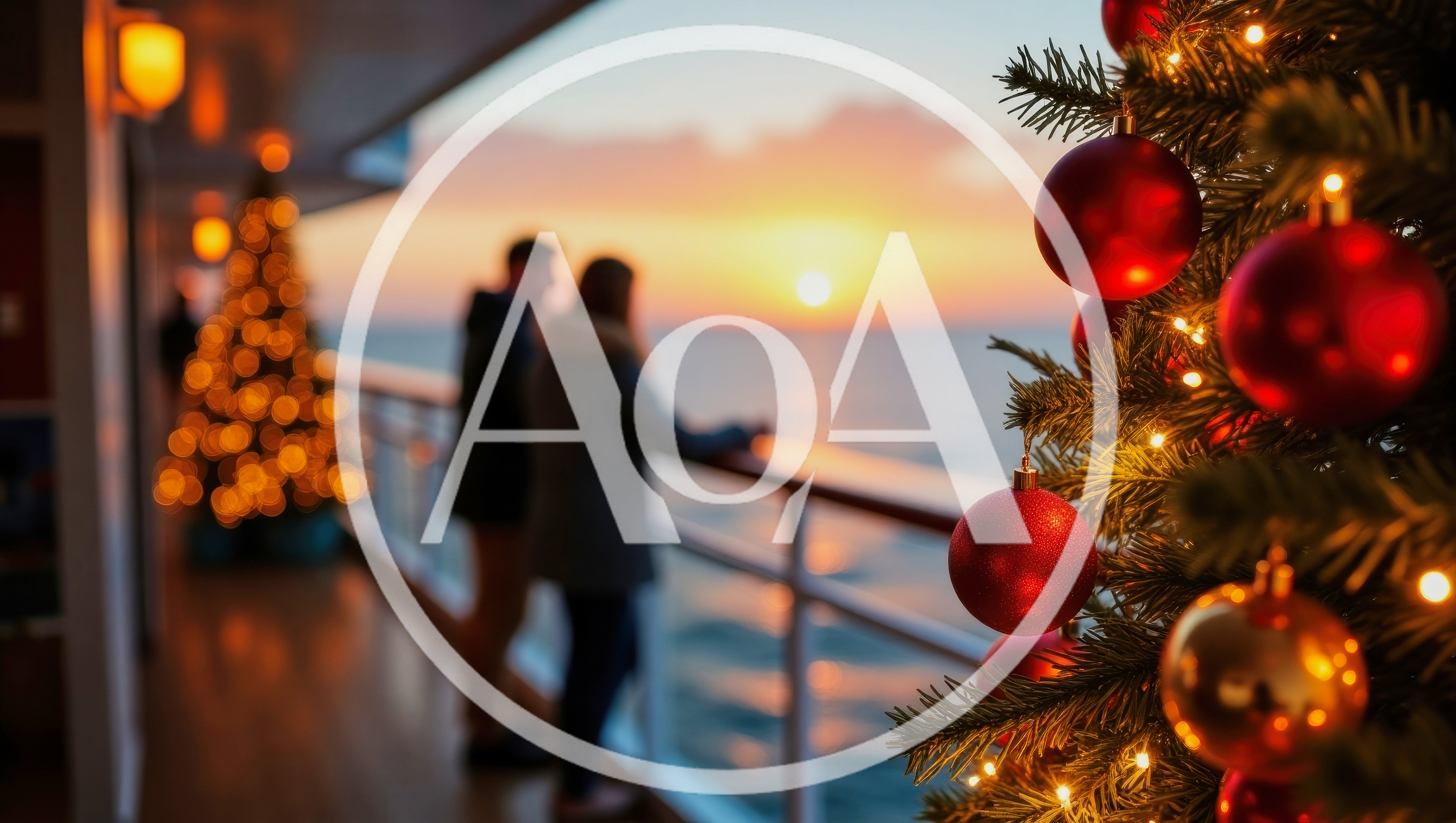 Couple Watching Sunset From Cruise Ship Deck At Christmas