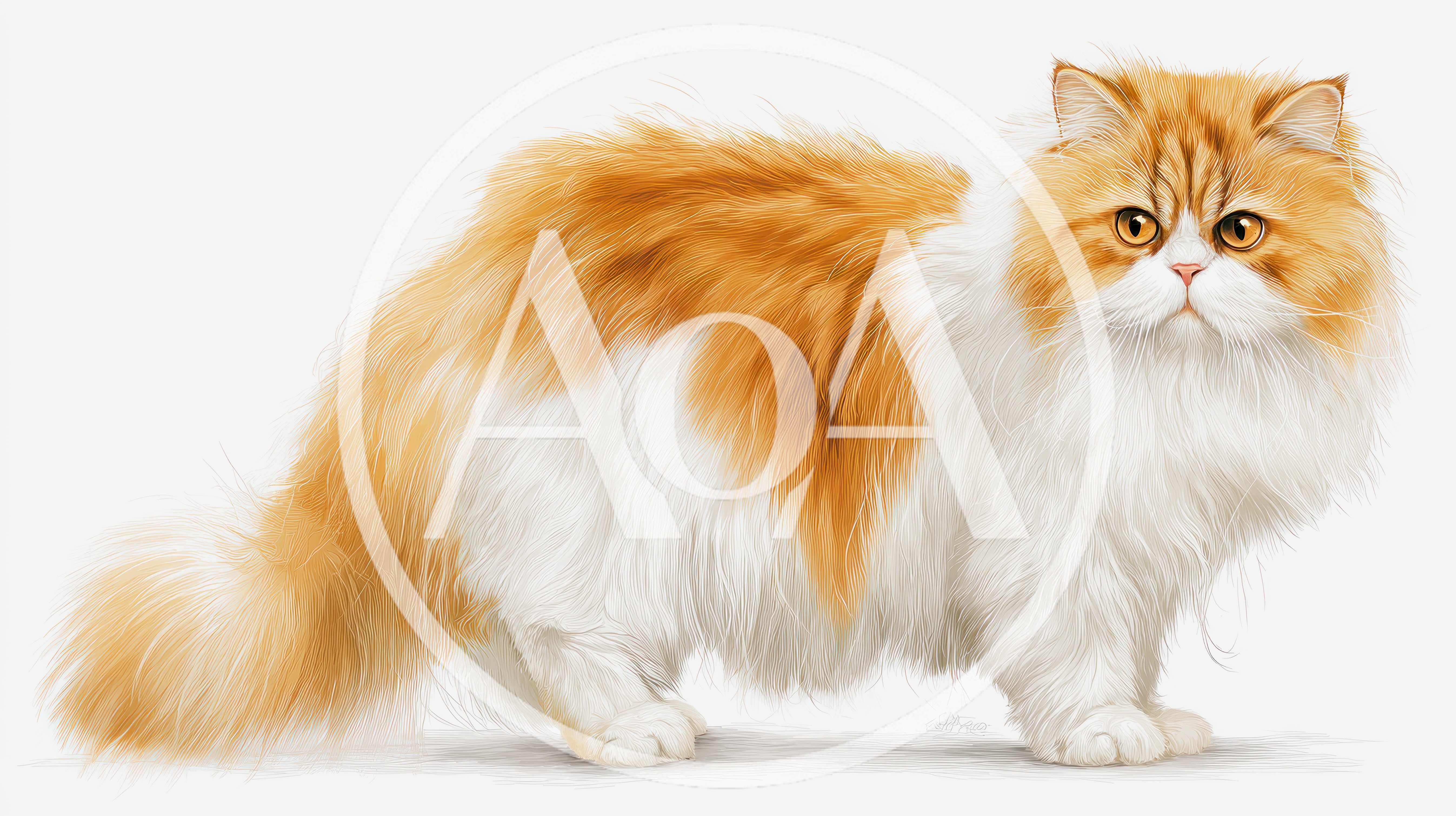 Fluffy Ginger And White Persian Cat Standing