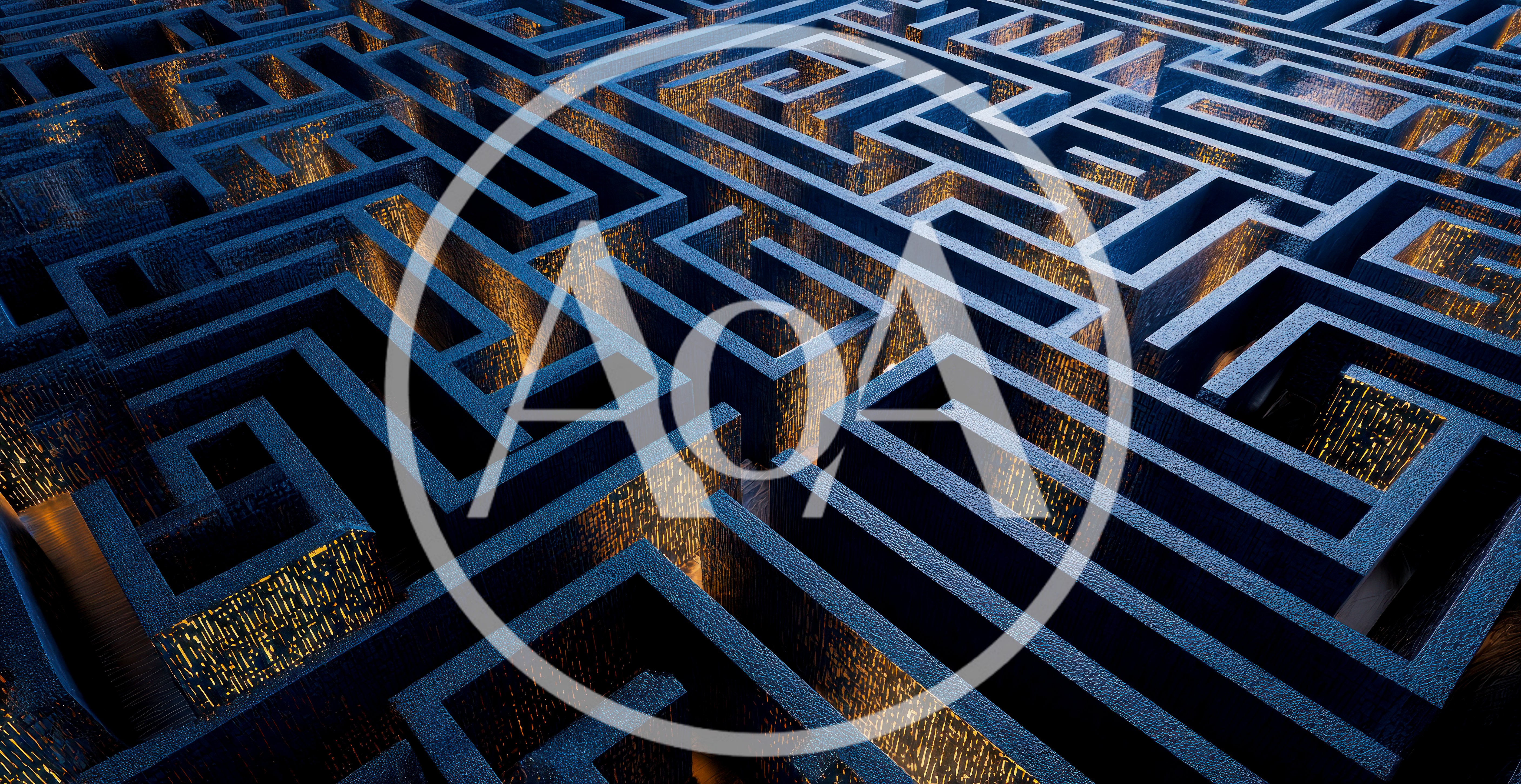 Abstract 3D Maze Structure With Glowing Golden Passageways