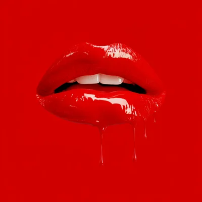 Glossy Red Lips With Dripping Liquid Lipstick