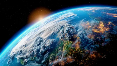 Cinematic View Of Earth From Space At Sunrise